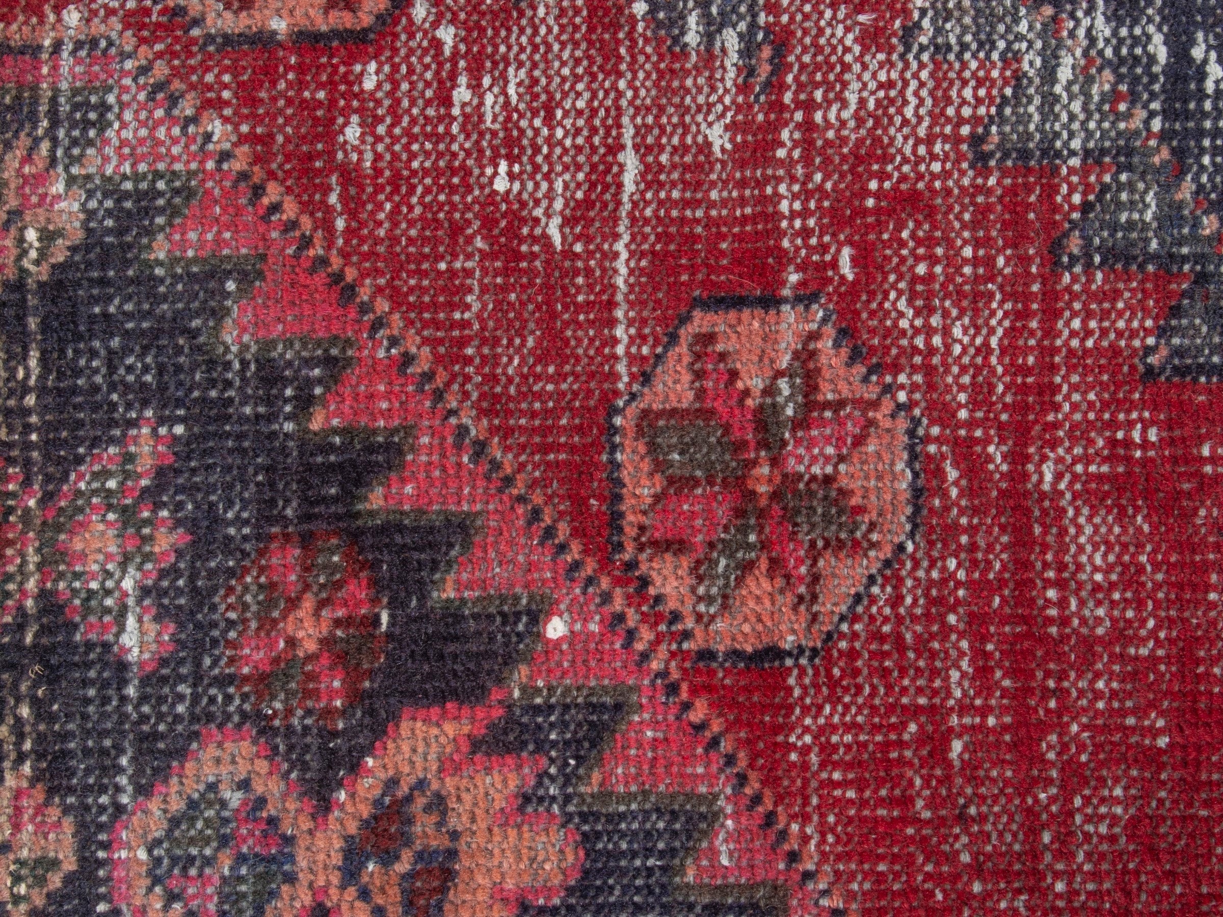 Persian Saveh runner rug in faded red and burgundy, view 13 of 19