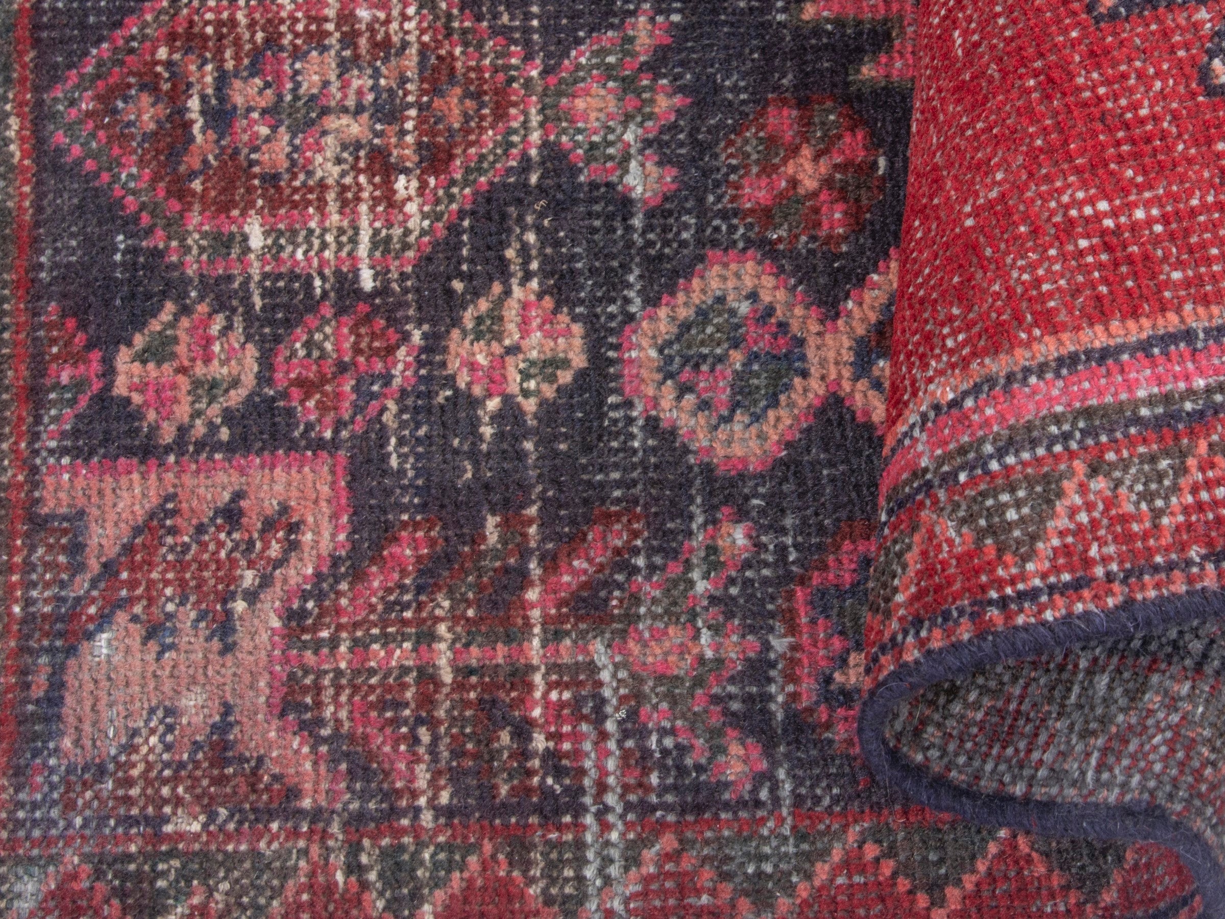 Persian Saveh runner rug in faded red and burgundy, view 15 of 19