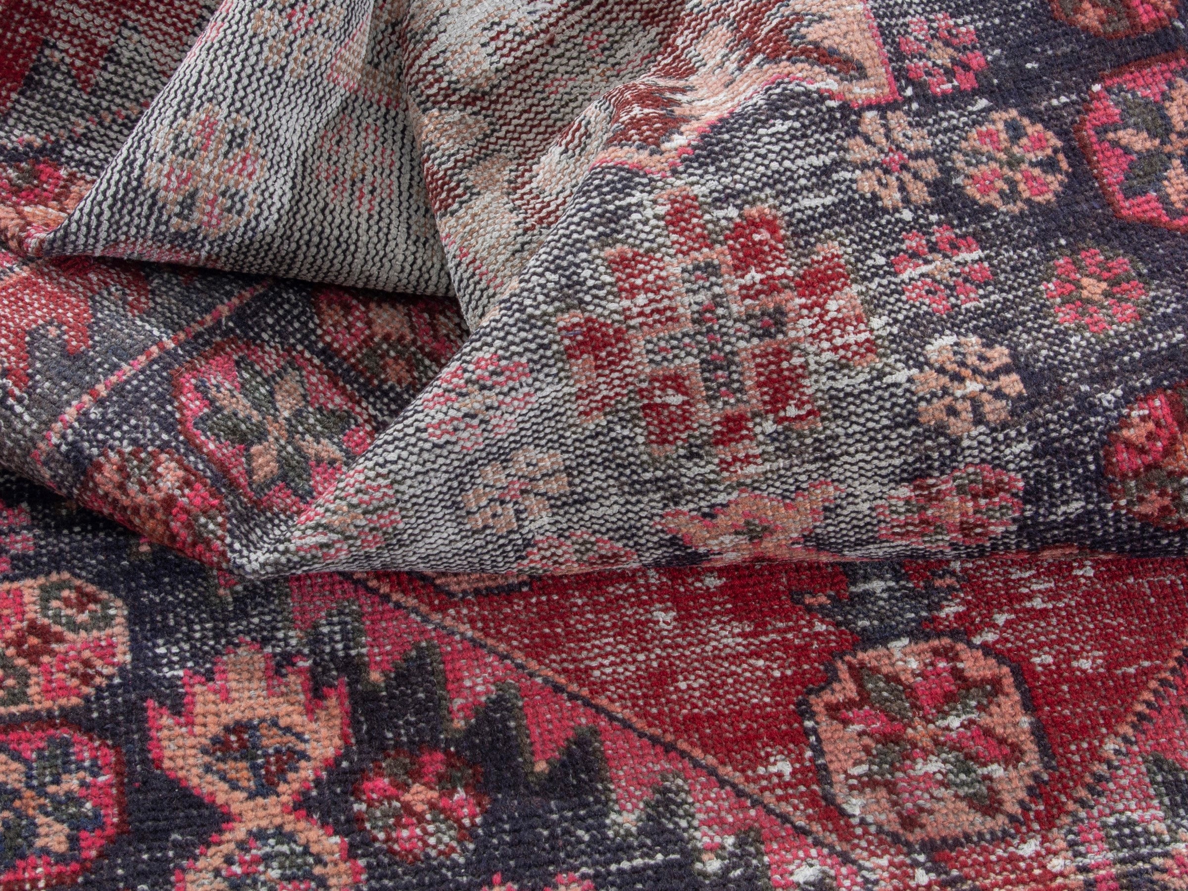 Persian Saveh runner rug in faded red and burgundy, view 16 of 19