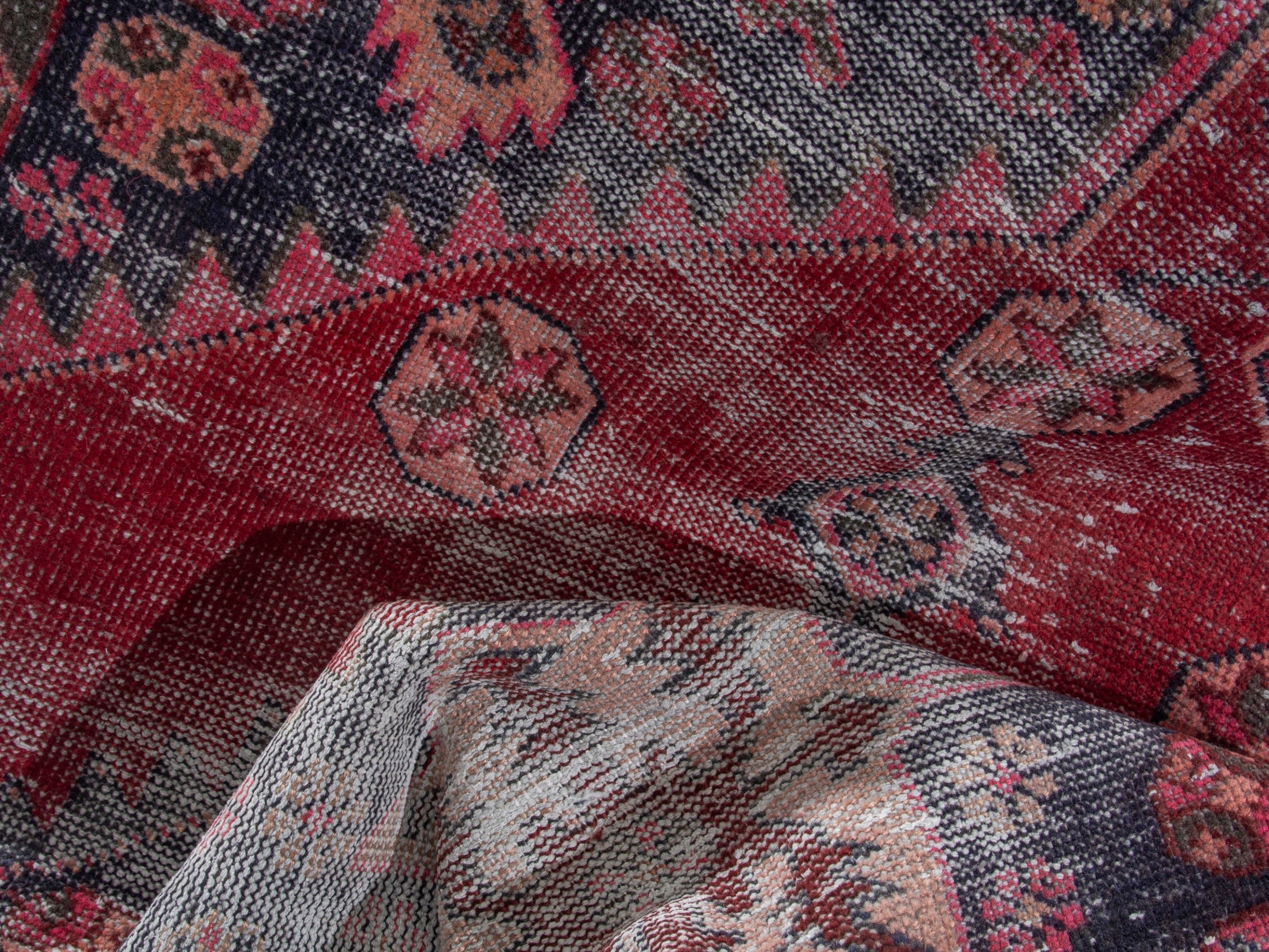 Persian Saveh runner rug in faded red and burgundy, view 17 of 19