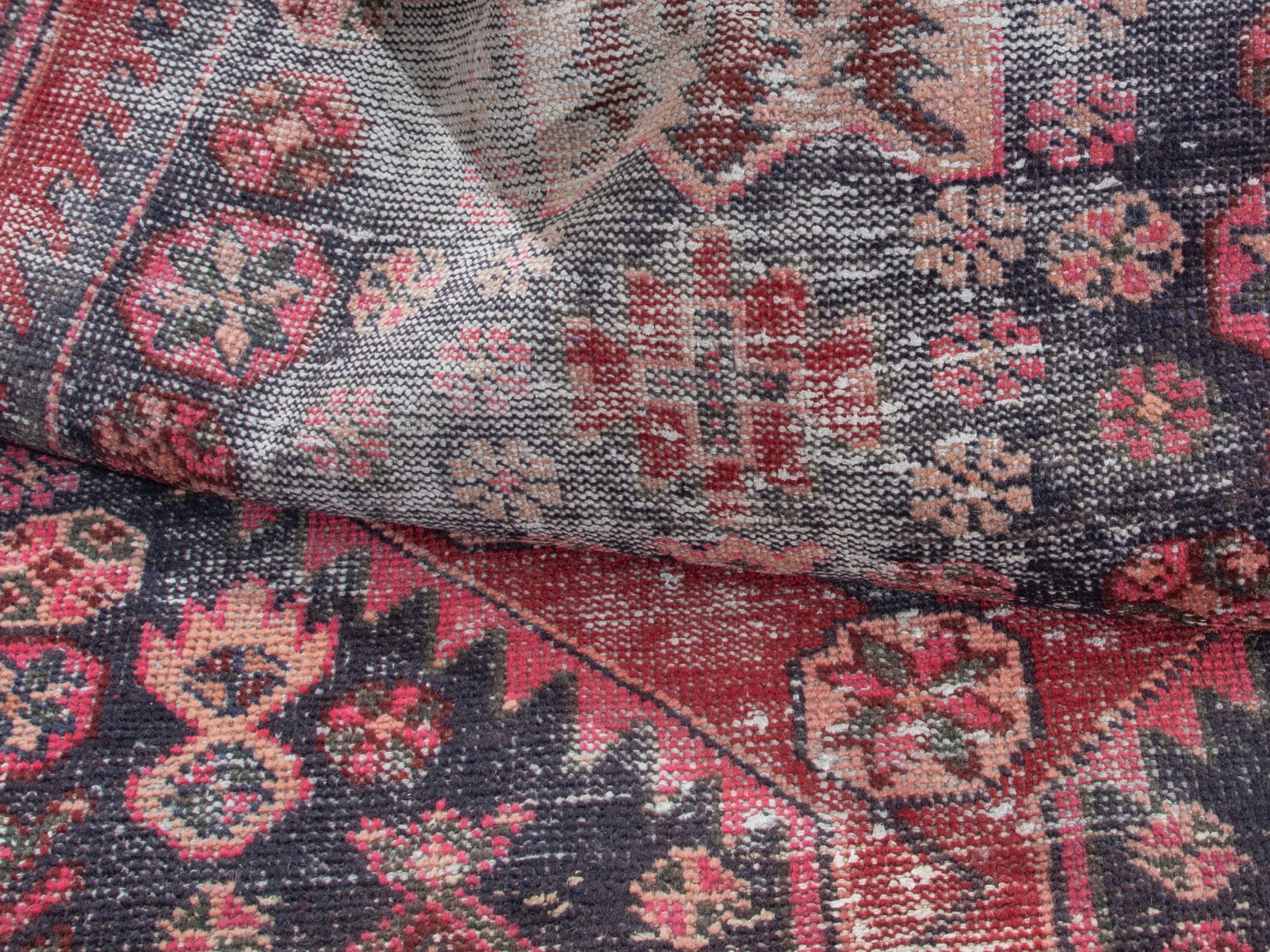 Persian Saveh runner rug in faded red and burgundy, view 18 of 19