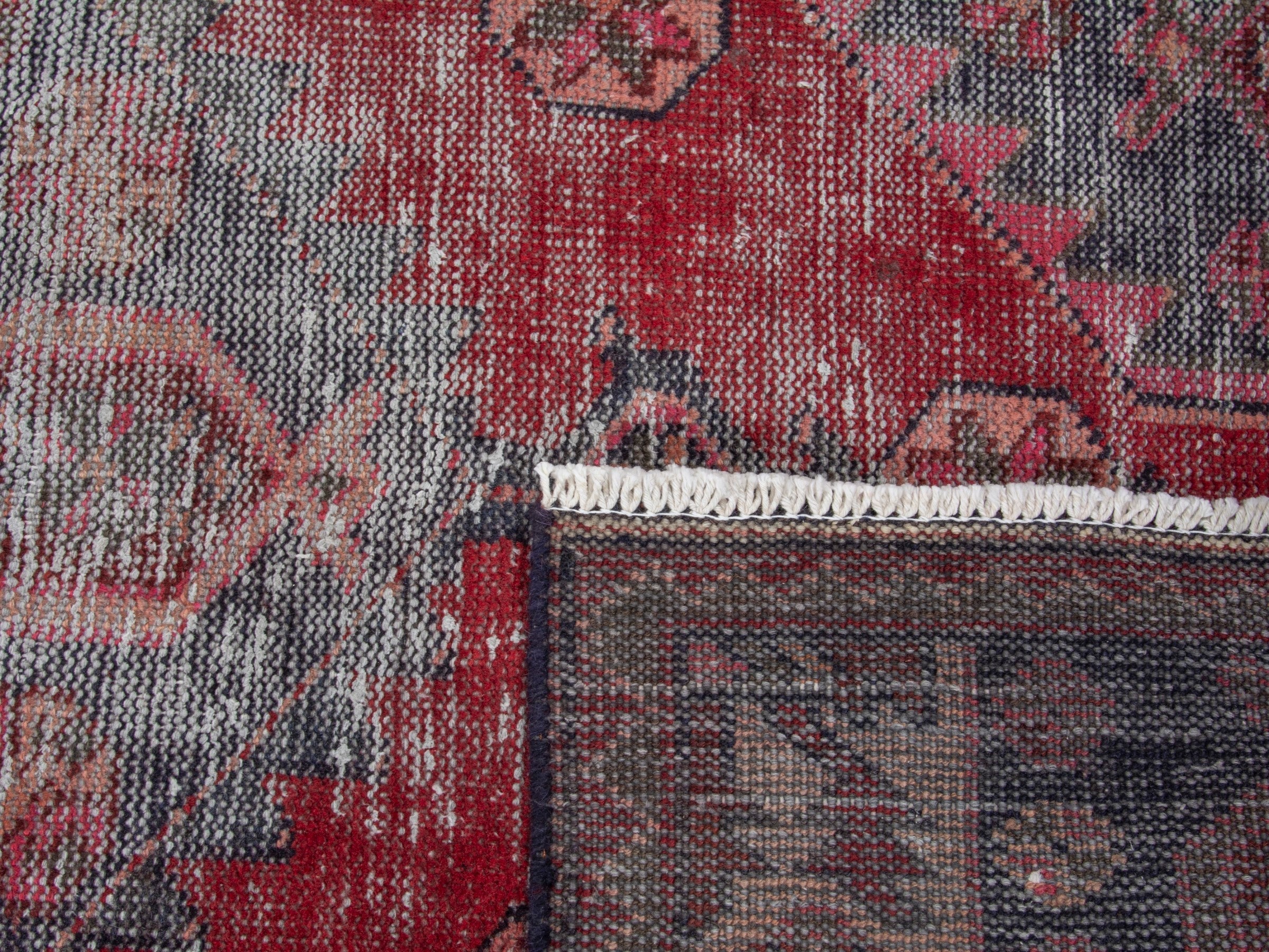 Persian Saveh runner rug in faded red and burgundy, view 19 of 19