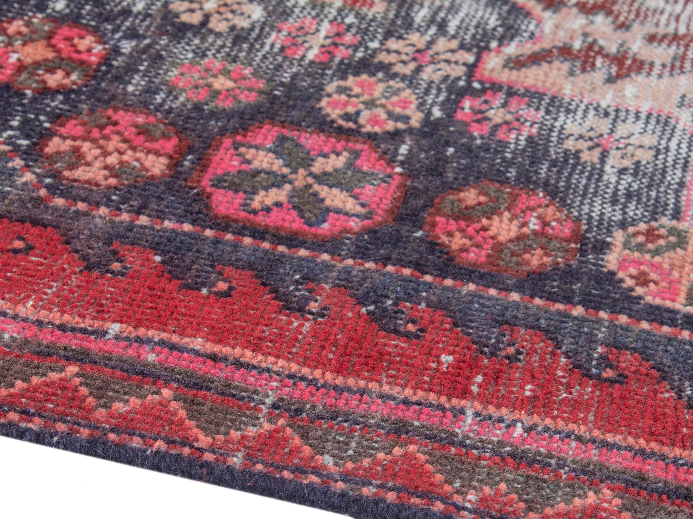 Persian Saveh runner rug in faded red and burgundy, view 6 of 19