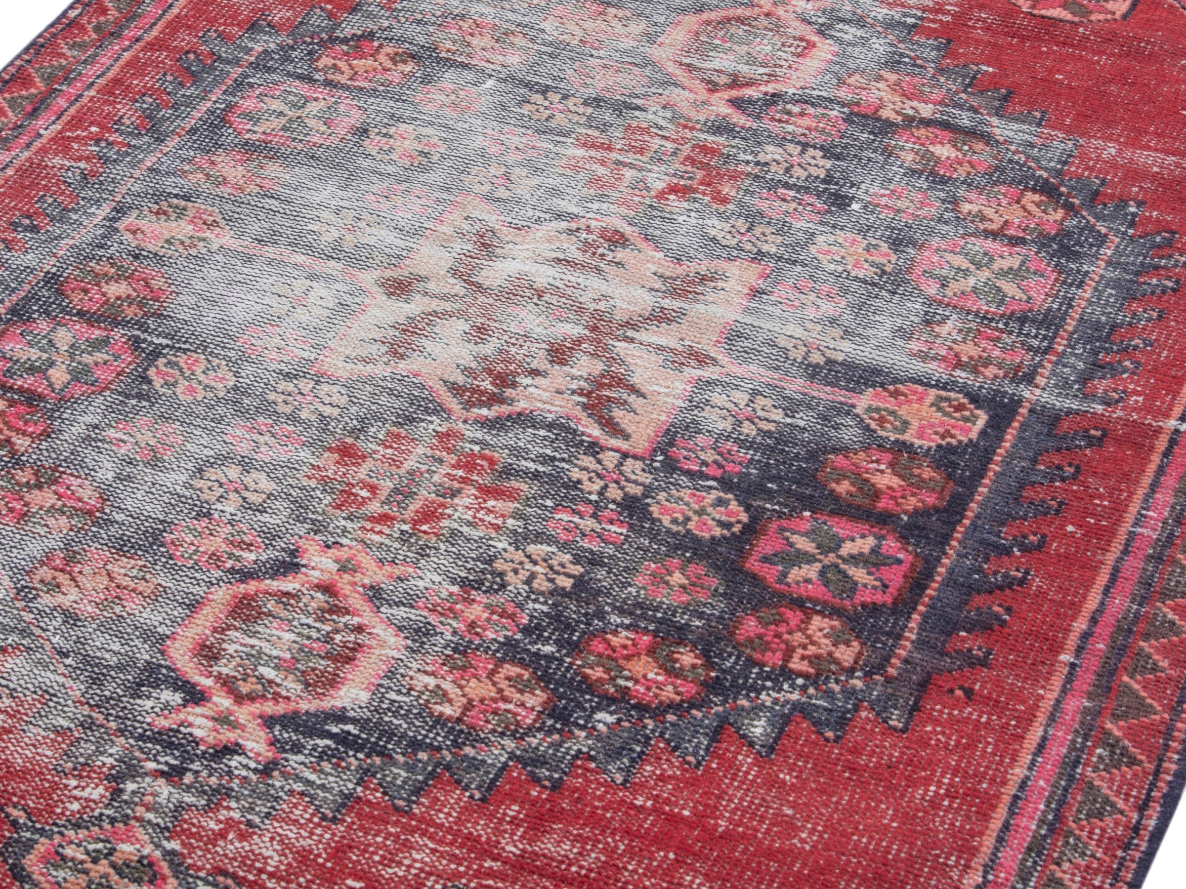 Persian Saveh runner rug in faded red and burgundy, view 7 of 19