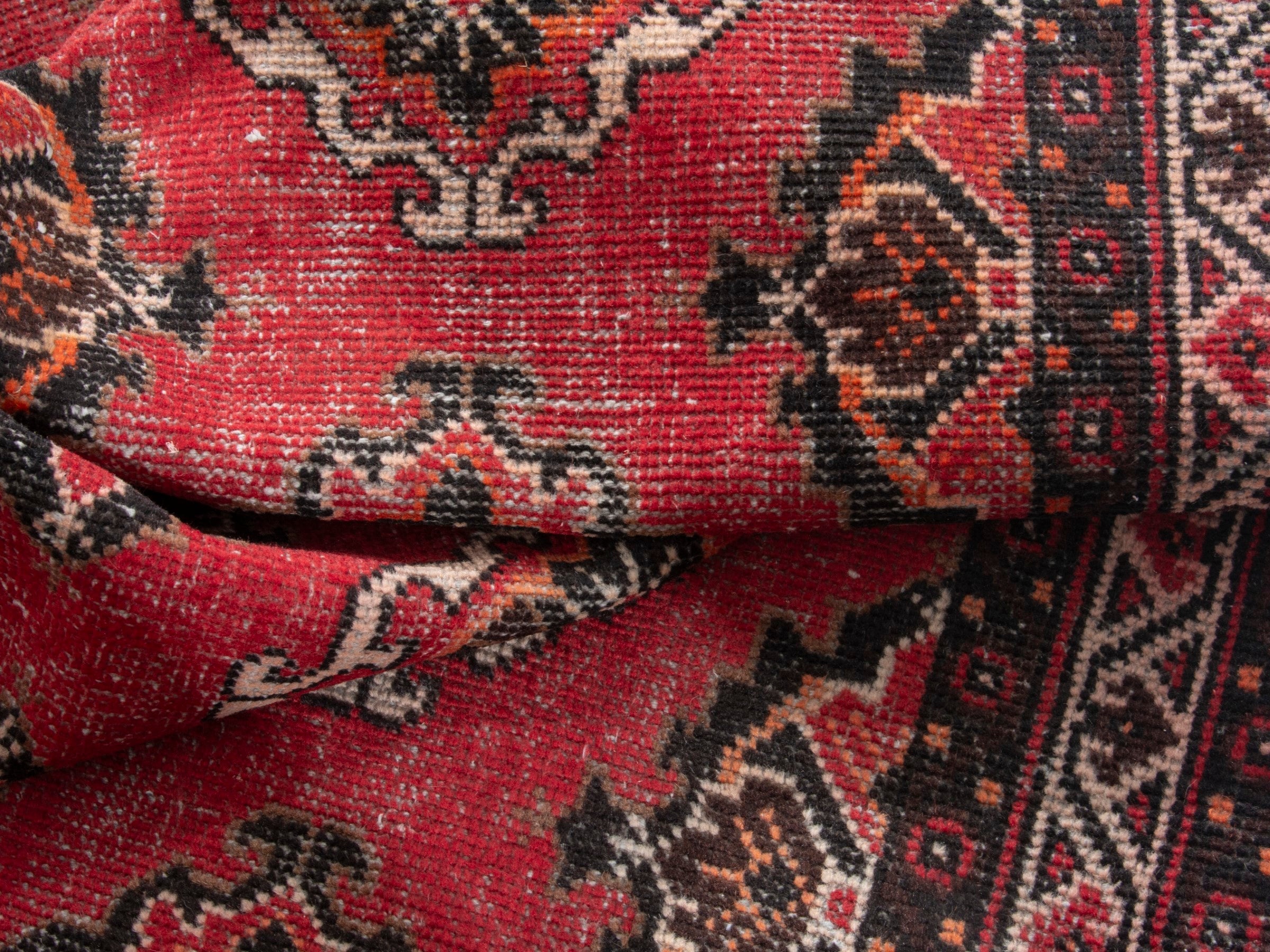 Persian Ferdos area rug in deep red and dark brown, view 14 of 17