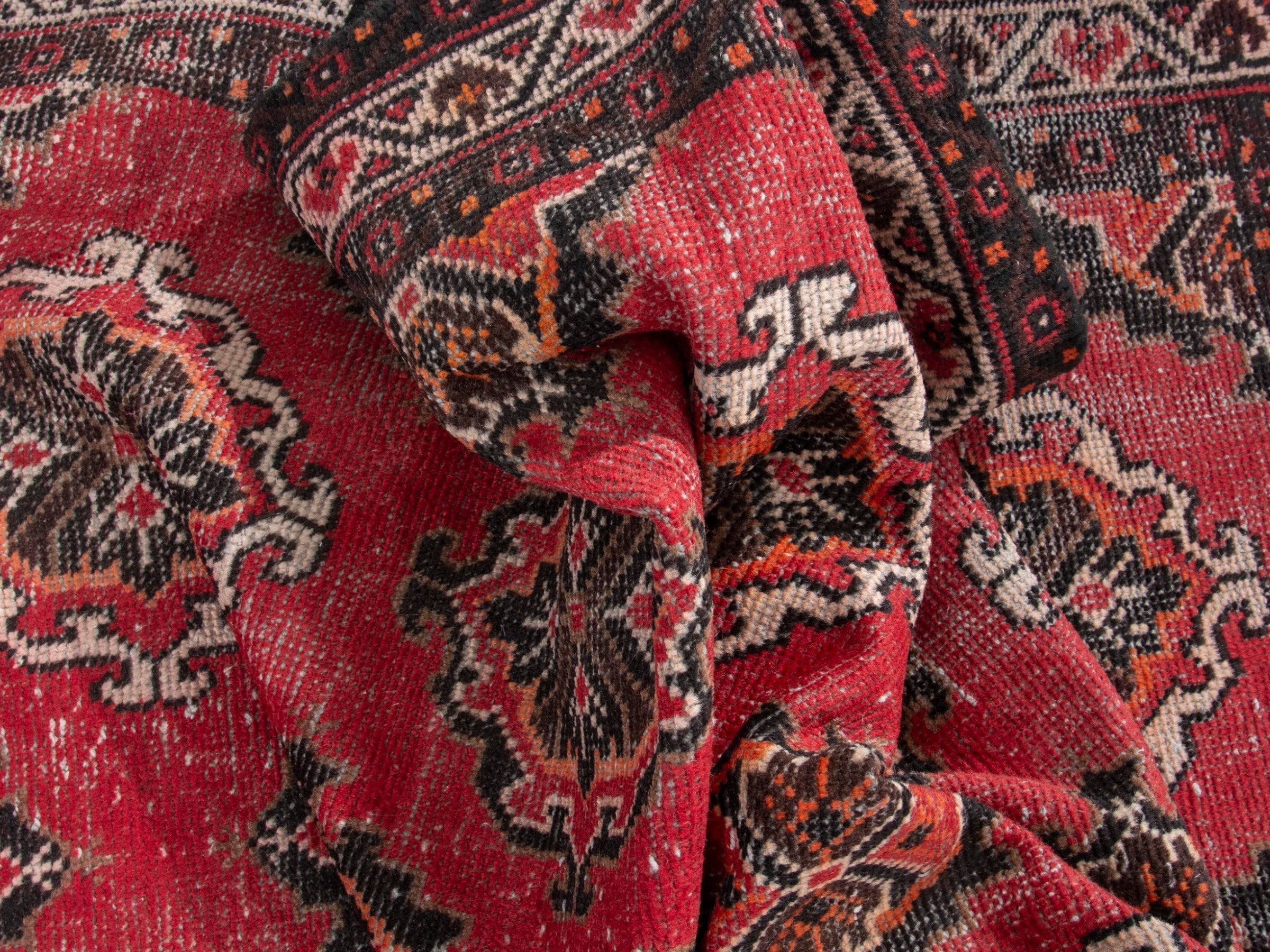 Persian Ferdos area rug in deep red and dark brown, view 15 of 17