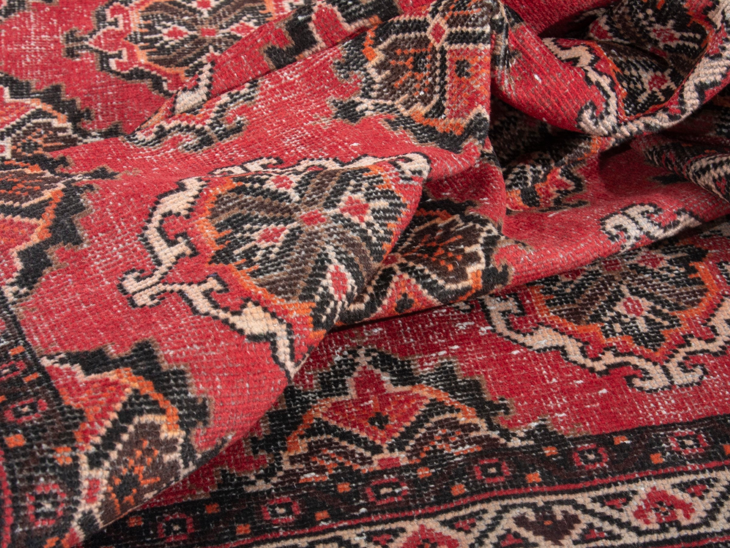 Persian Ferdos area rug in deep red and dark brown, view 16 of 17