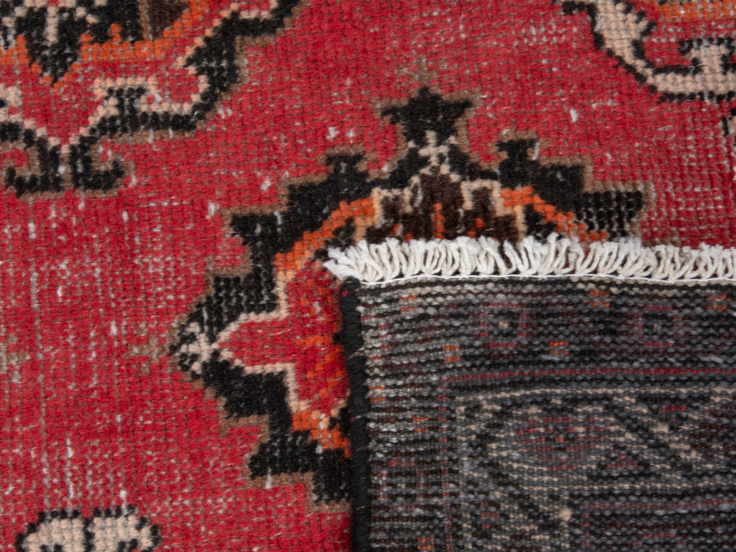 Persian Ferdos area rug in deep red and dark brown, view 17 of 17