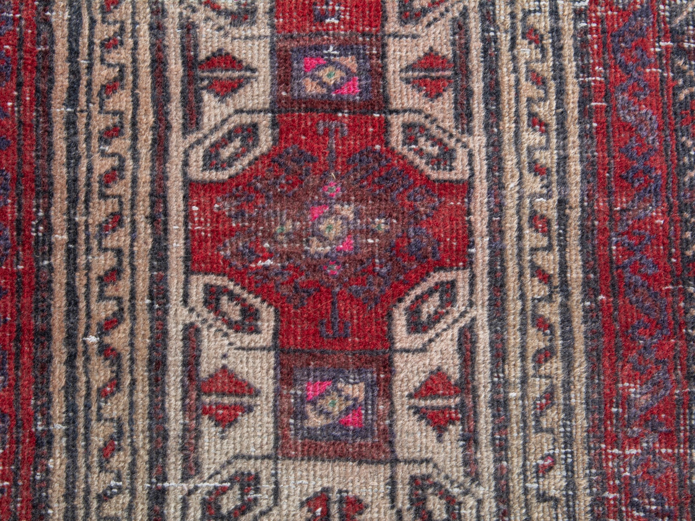 Persian Baluch accent rug in burgundy and cream, view 12 of 17