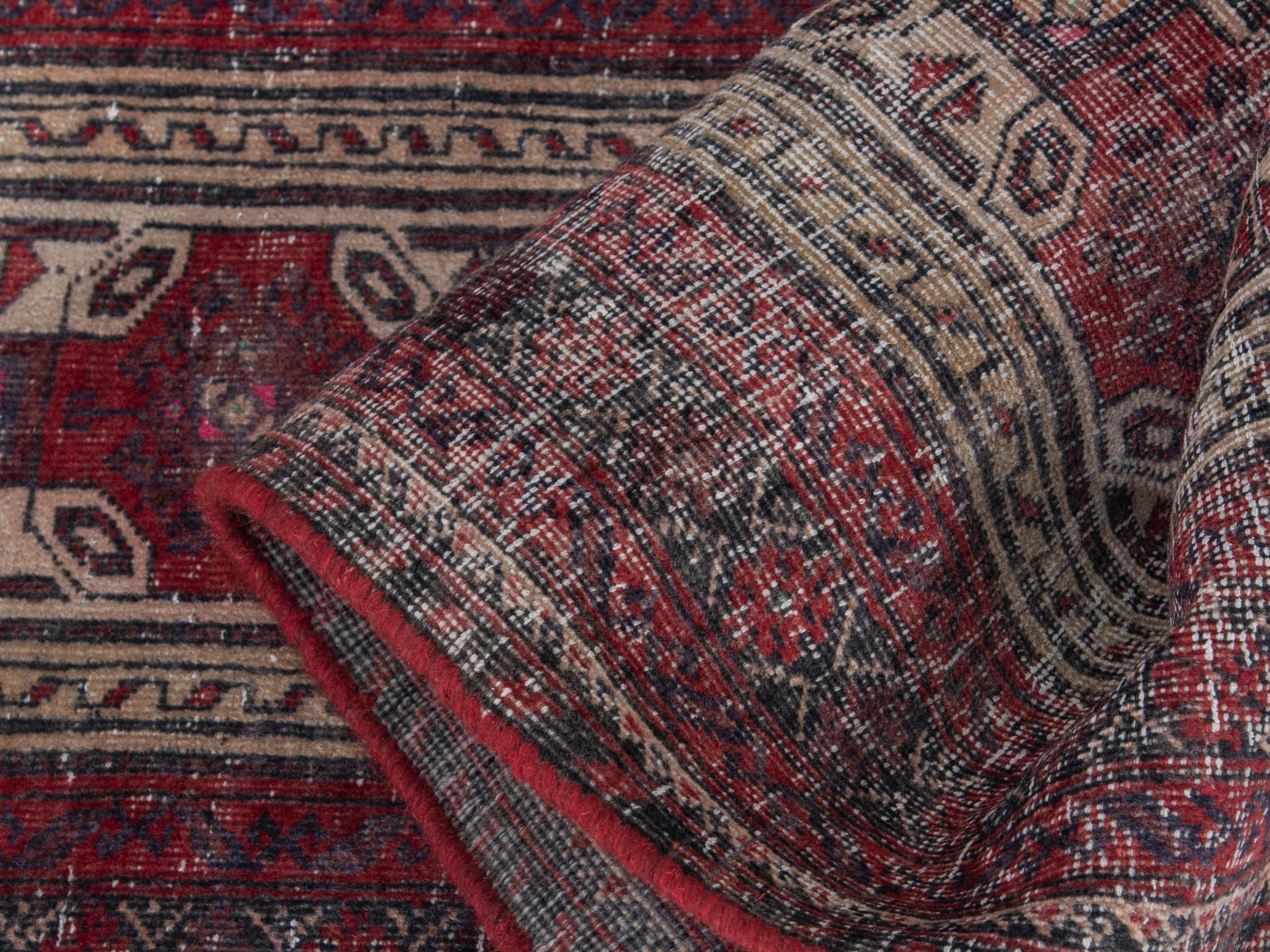 Persian Baluch accent rug in burgundy and cream, view 14 of 17