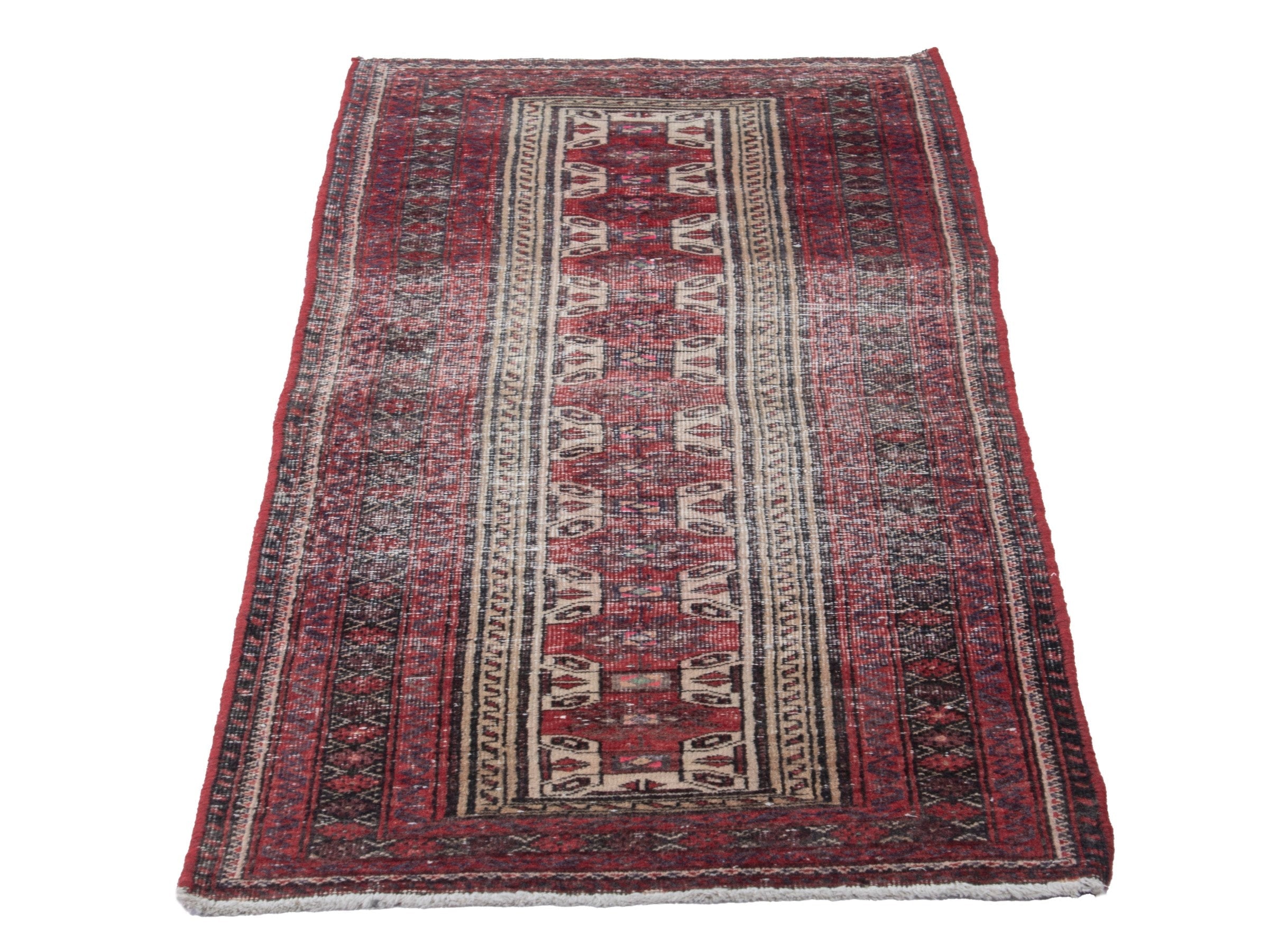 Persian Baluch accent rug in burgundy and cream, view 3 of 17