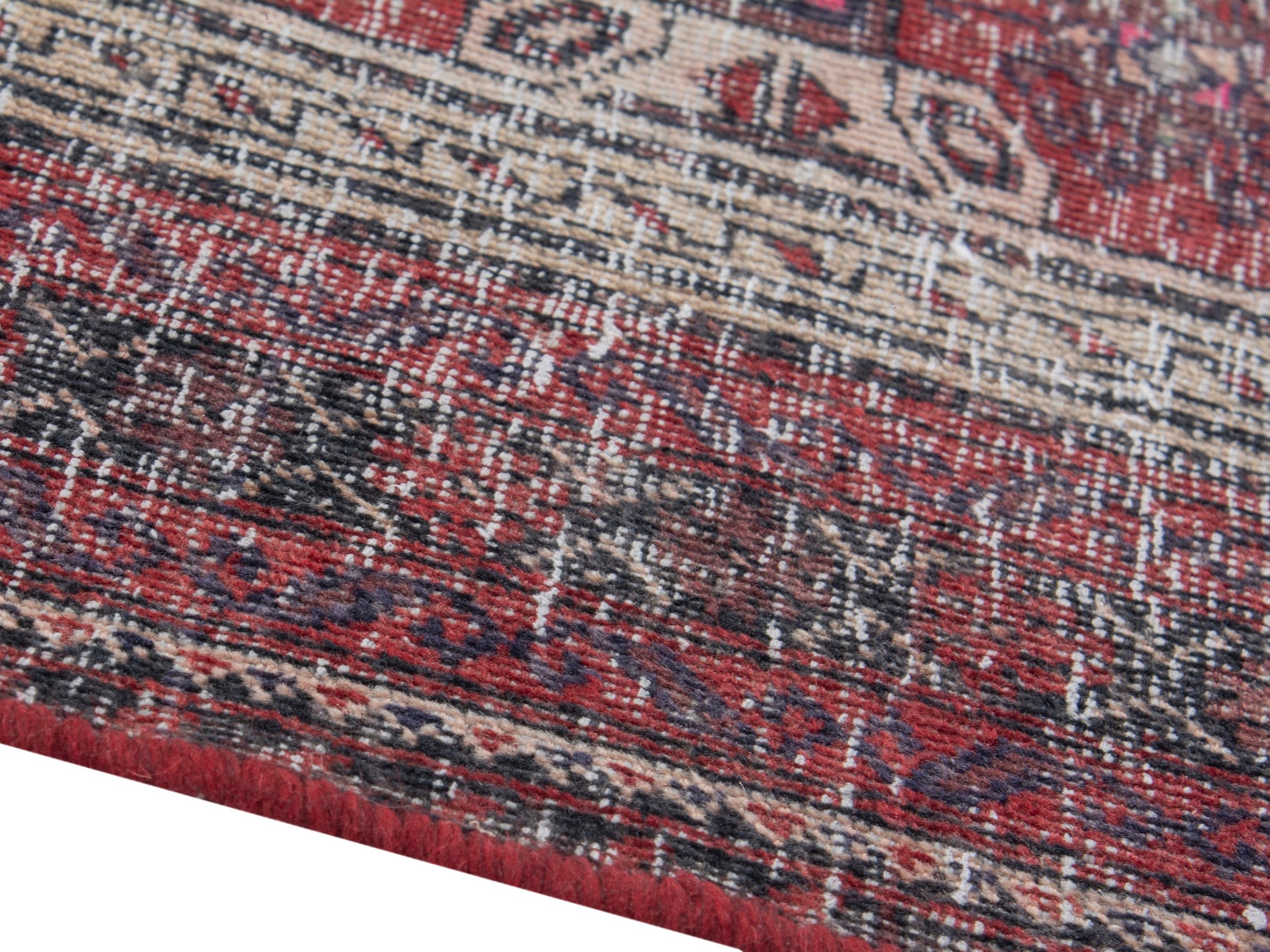 Persian Baluch accent rug in burgundy and cream, view 6 of 17