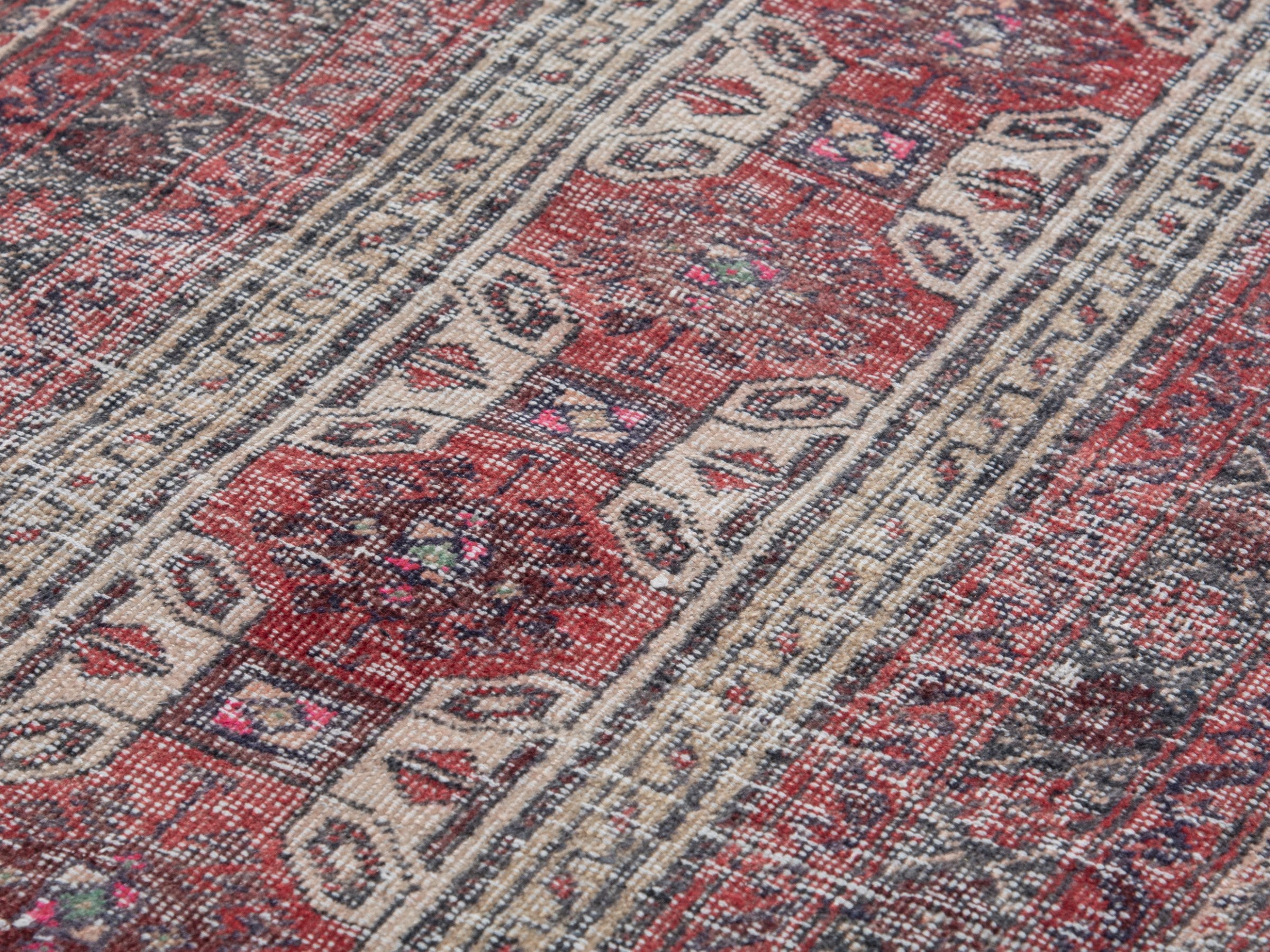 Persian Baluch accent rug in burgundy and cream, view 7 of 17