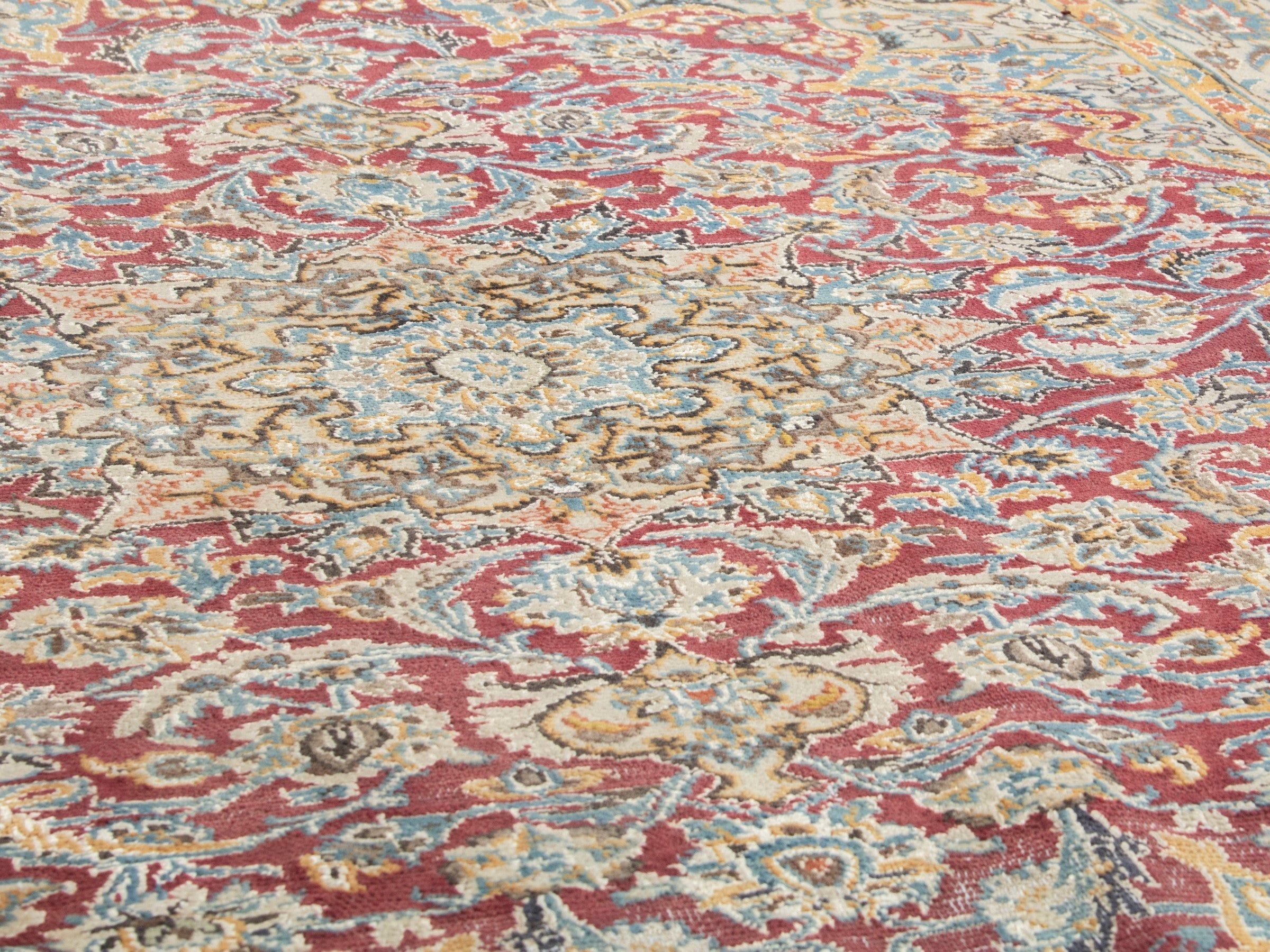 Persian Nain accent rug in burgundy and cream, view 8 of 19