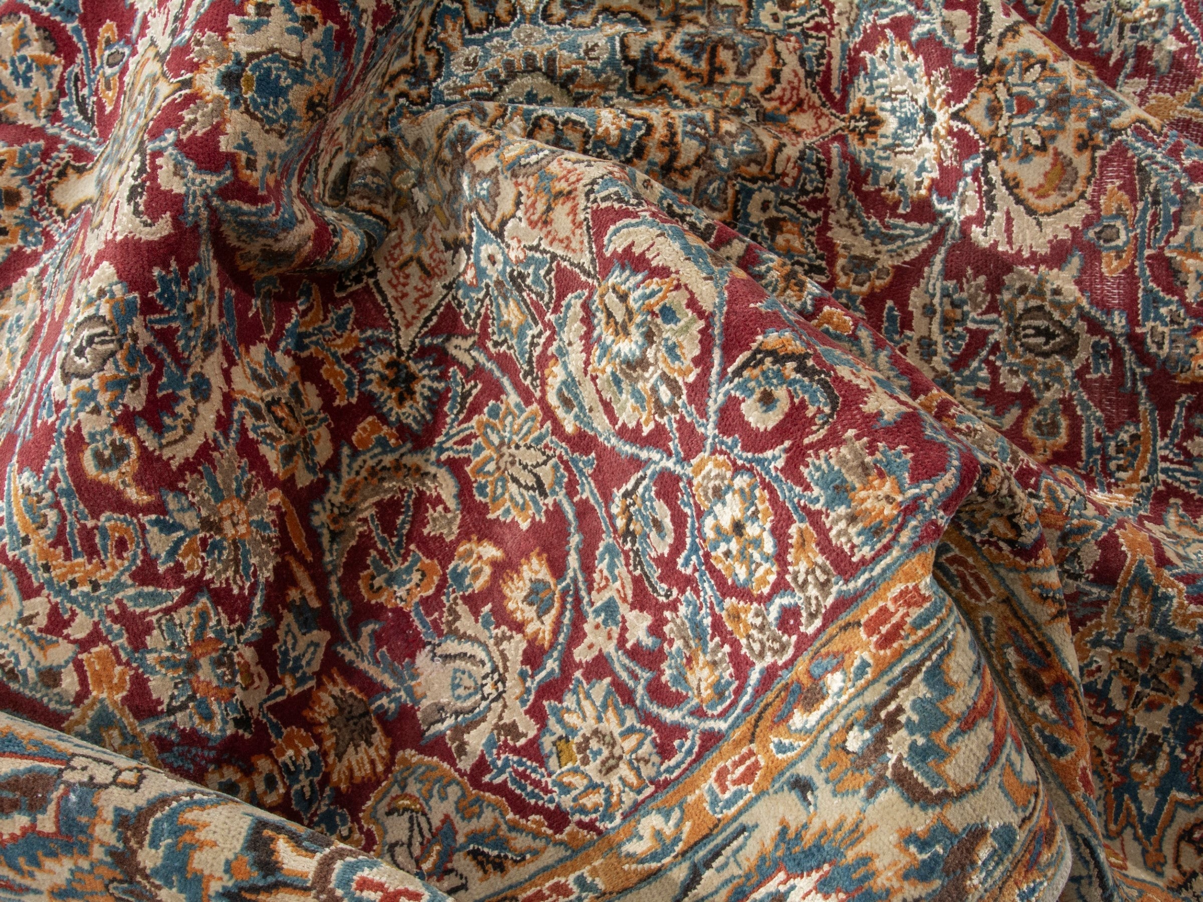 Persian Nain accent rug in burgundy and cream, view 16 of 19
