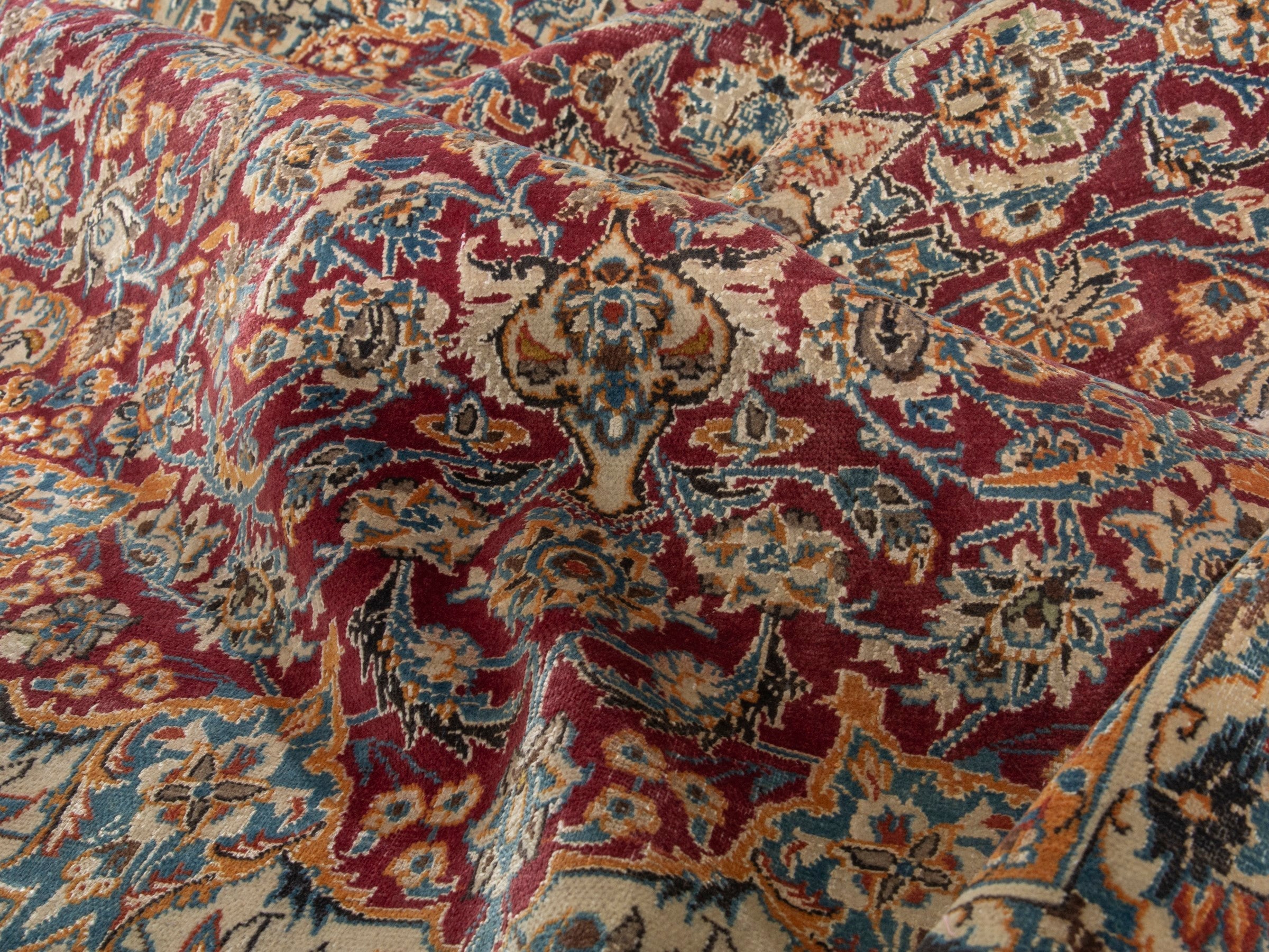 Persian Nain accent rug in burgundy and cream, view 17 of 19