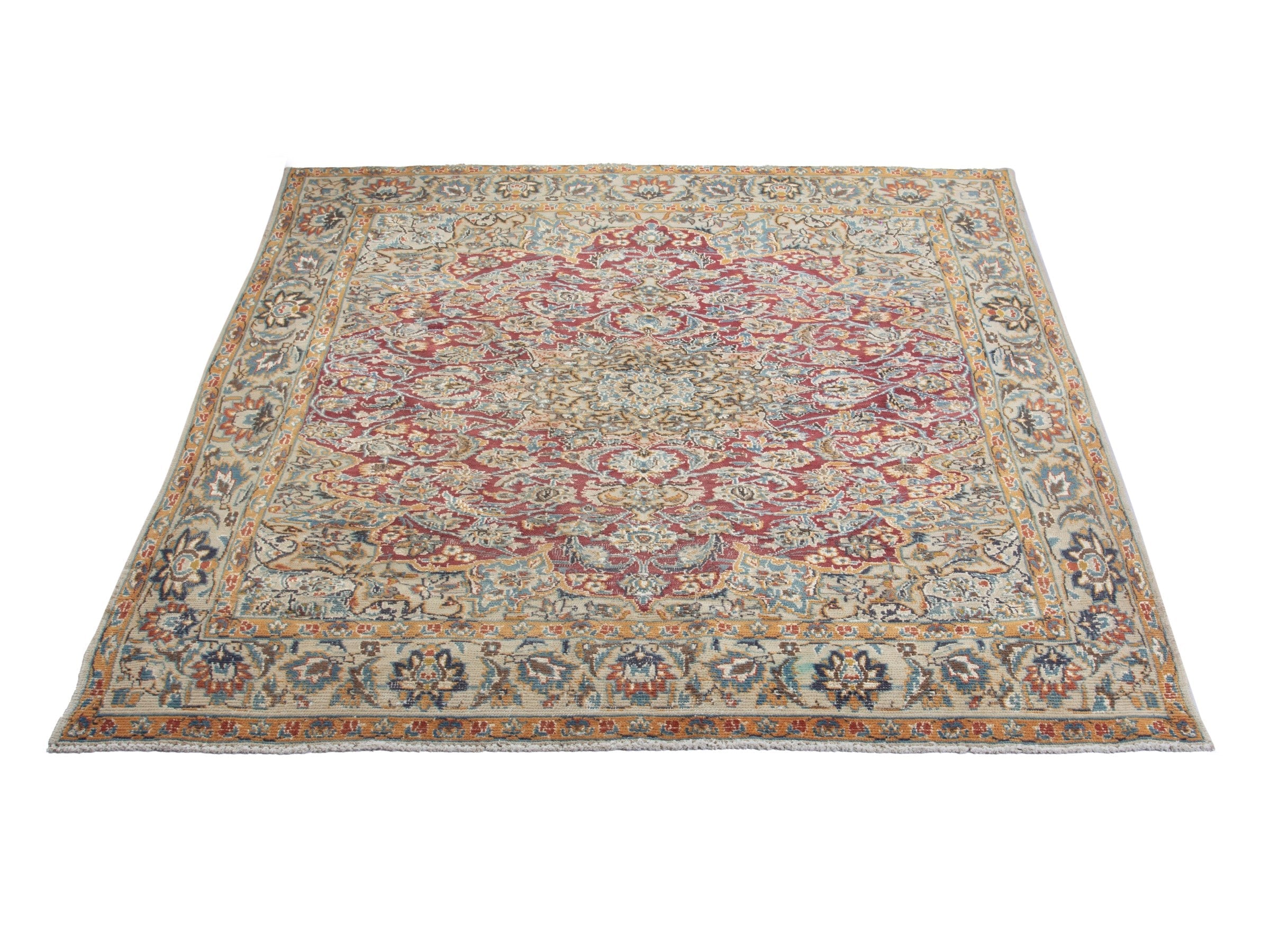Persian Nain accent rug in burgundy and cream, view 2 of 19