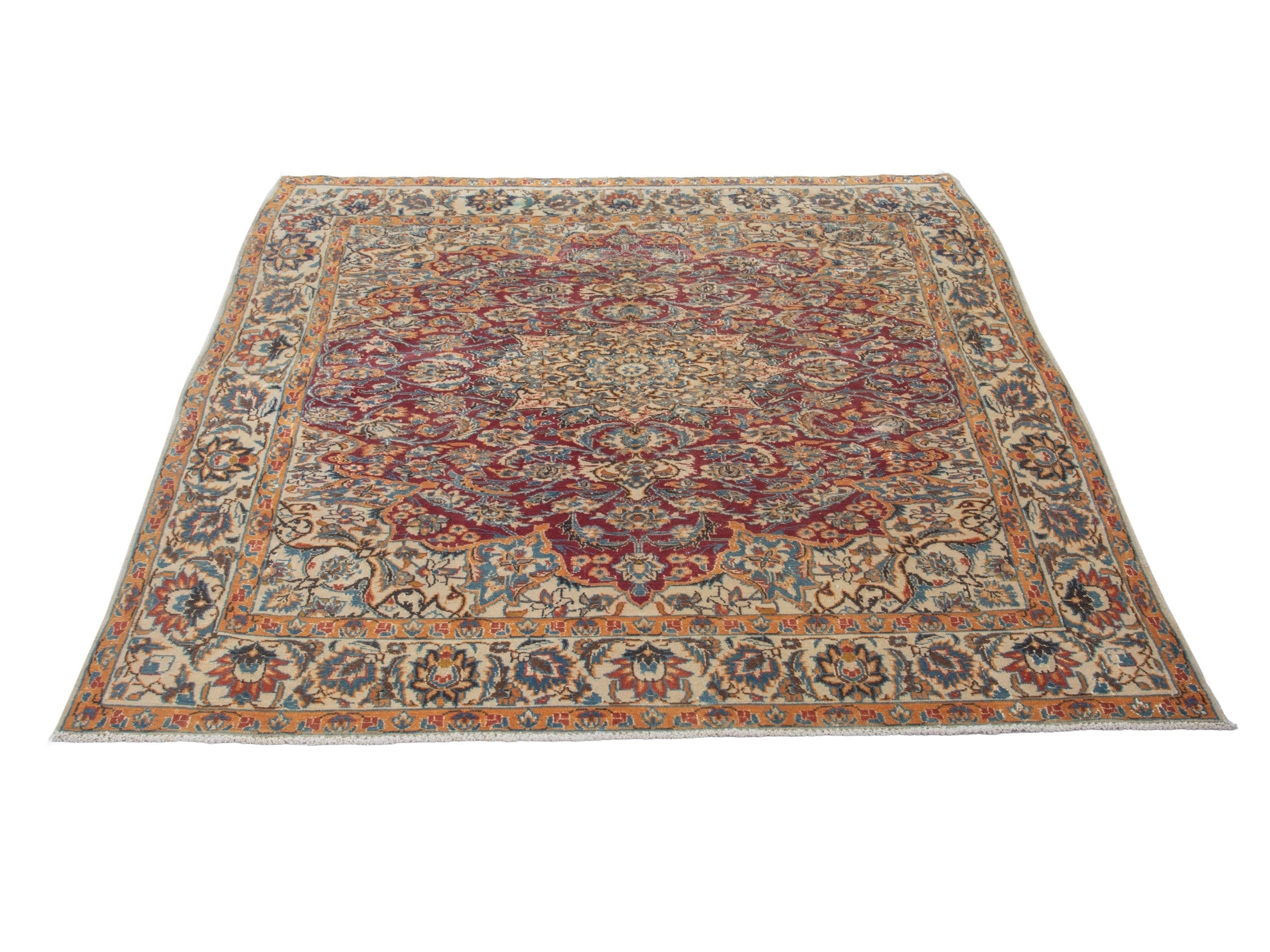 Persian Nain accent rug in burgundy and cream, view 3 of 19