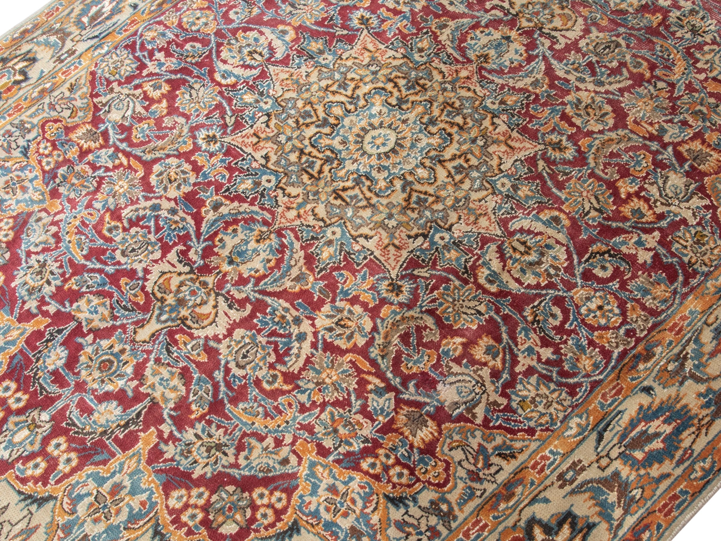 Persian Nain accent rug in burgundy and cream, view 4 of 19