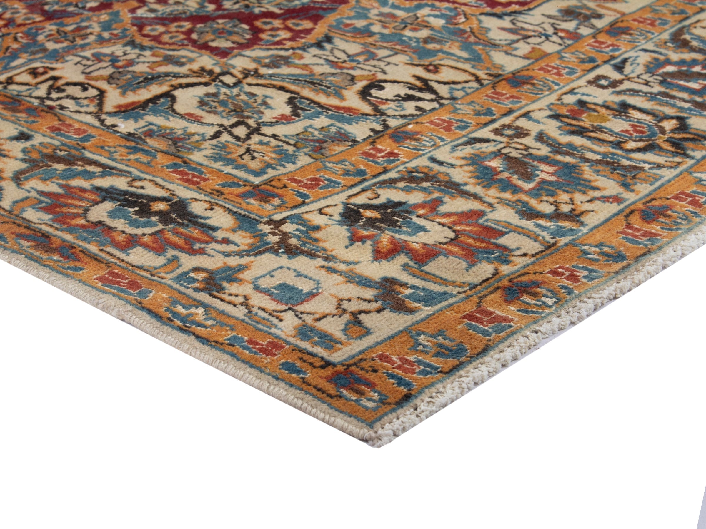 Persian Nain accent rug in burgundy and cream, view 5 of 19