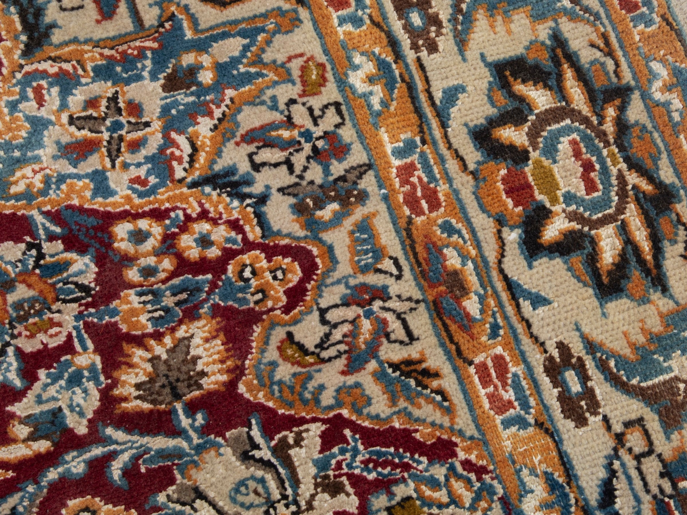 Persian Nain accent rug in burgundy and cream, view 9 of 19