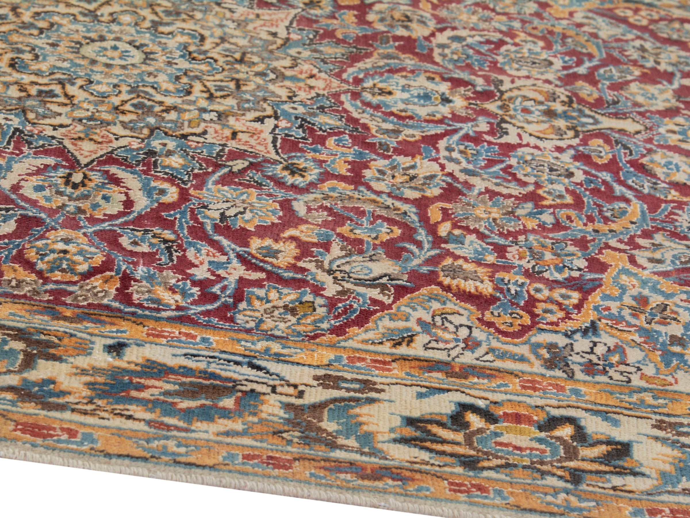 Persian Nain accent rug in burgundy and cream, view 6 of 19