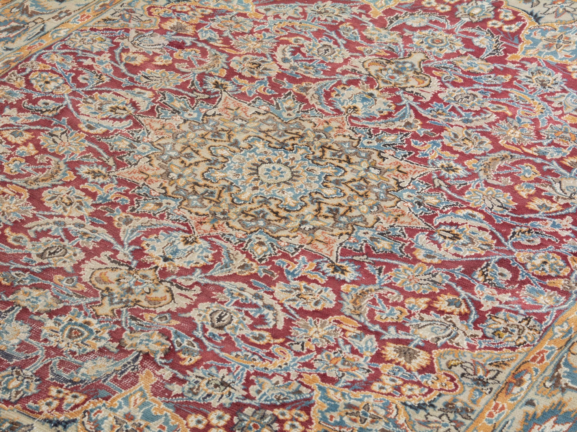 Persian Nain accent rug in burgundy and cream, view 7 of 19