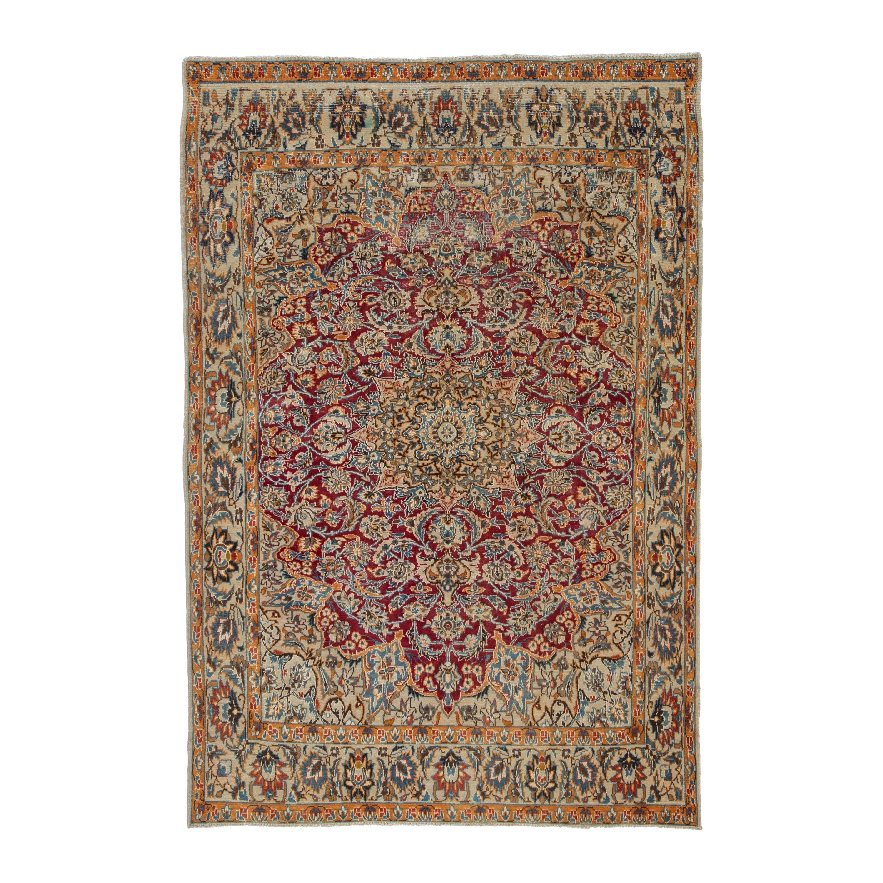 Persian Nain accent rug in burgundy and cream, 4'3" x 6'2"