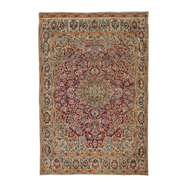 Persian Nain accent rug in burgundy and cream, 4'3" x 6'2"