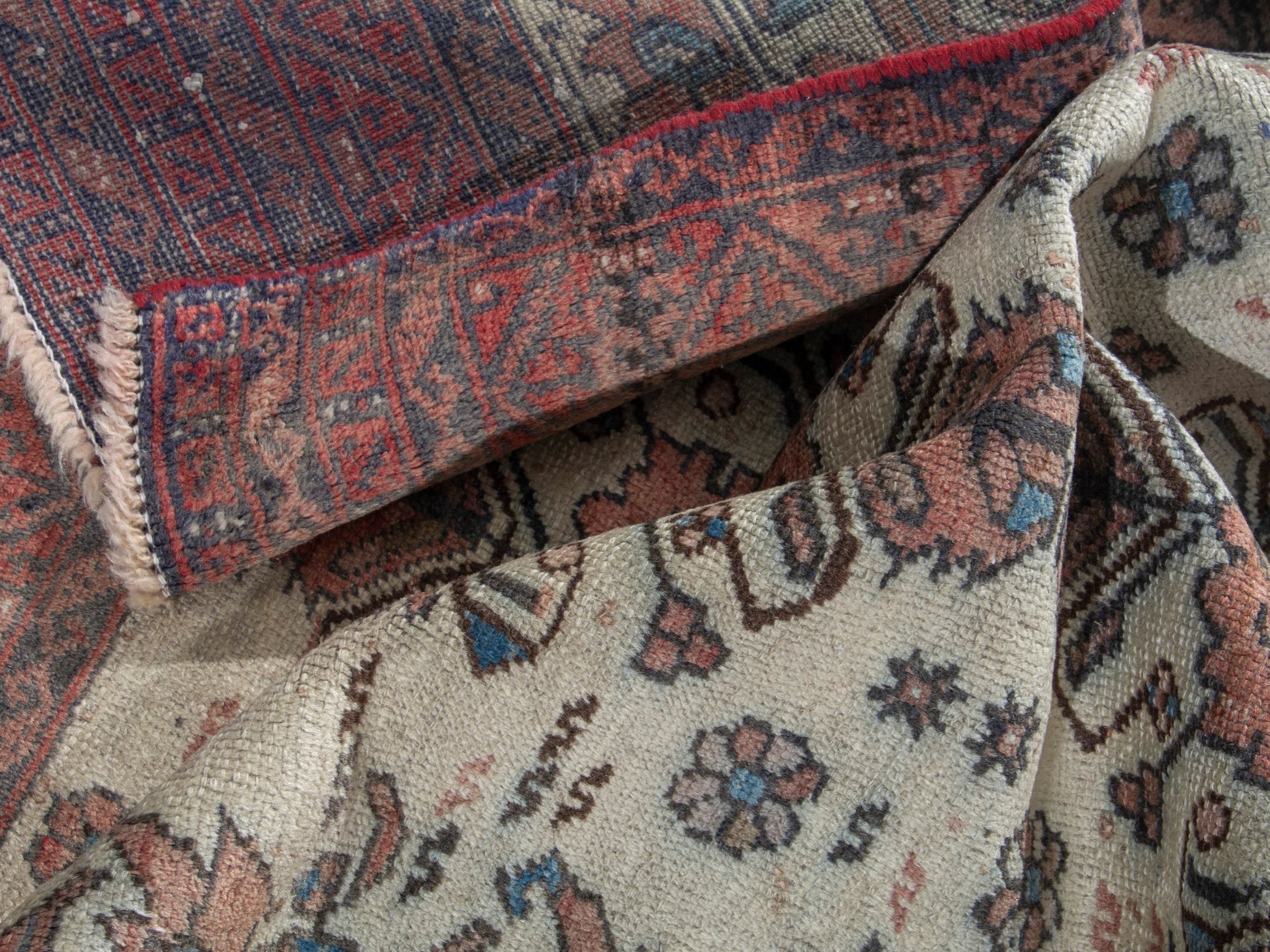 Persian Baluch accent rug in cream and rust, view 16 of 18