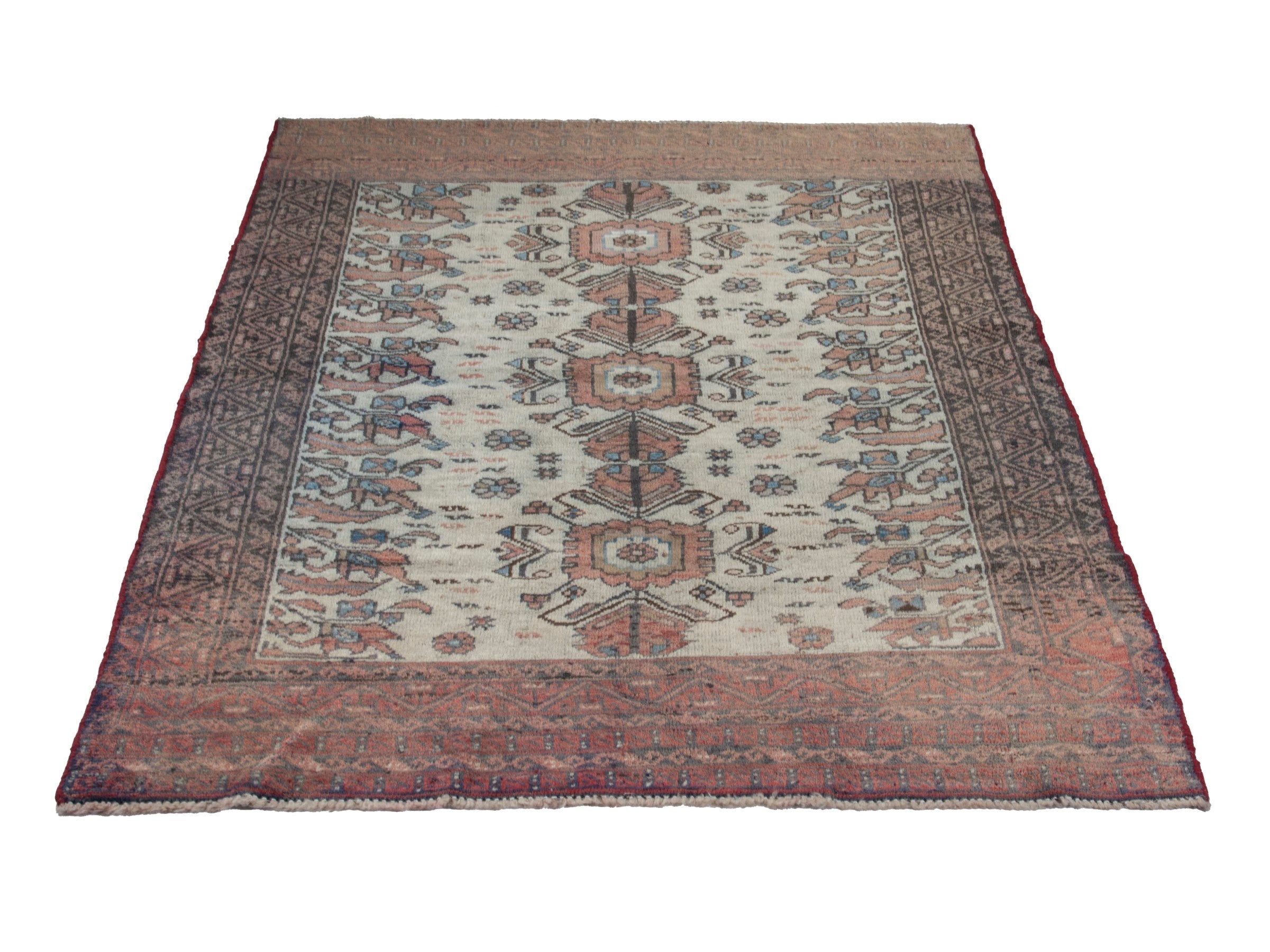 Persian Baluch accent rug in cream and rust, view 2 of 18