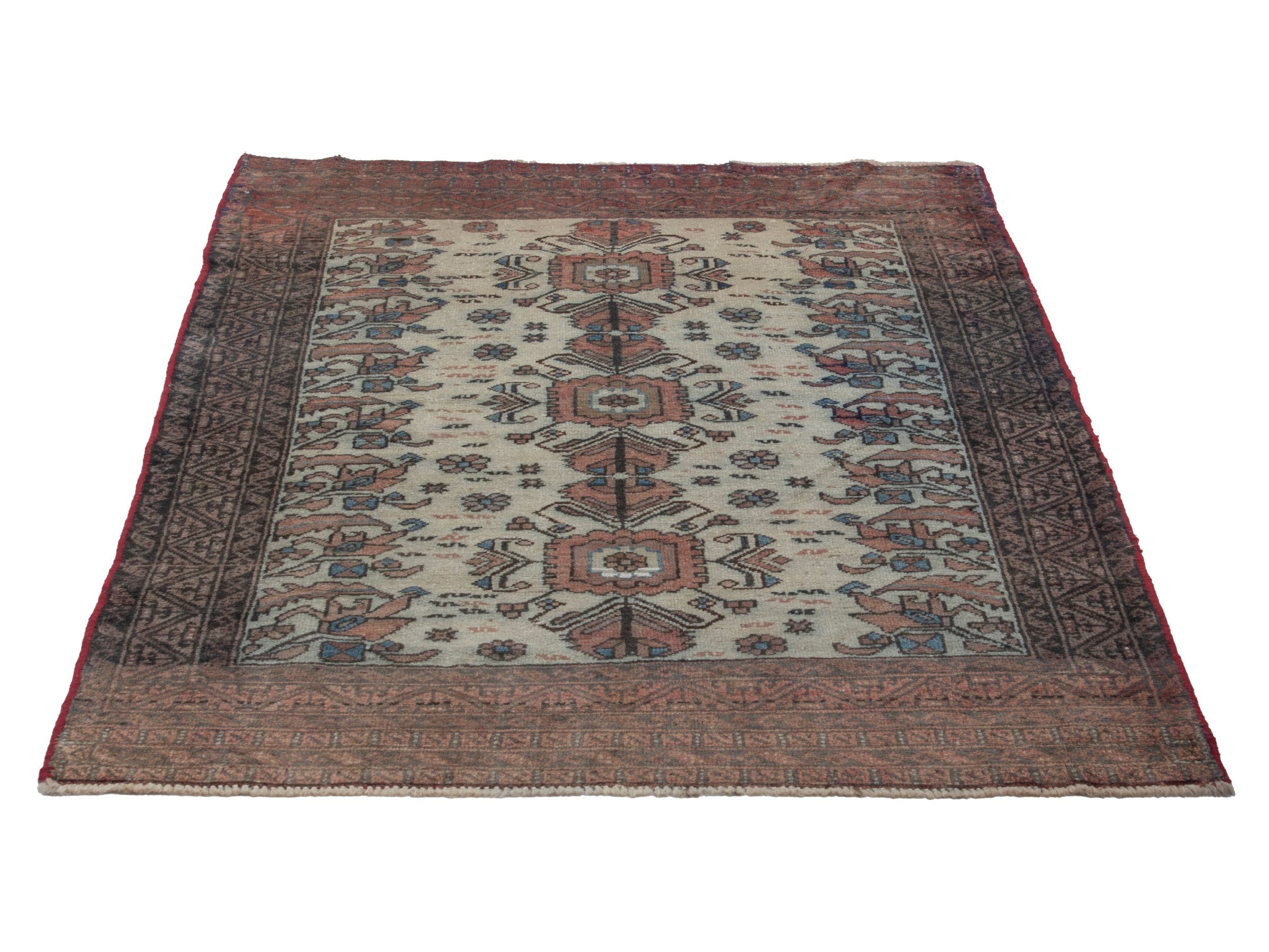 Persian Baluch accent rug in cream and rust, view 3 of 18