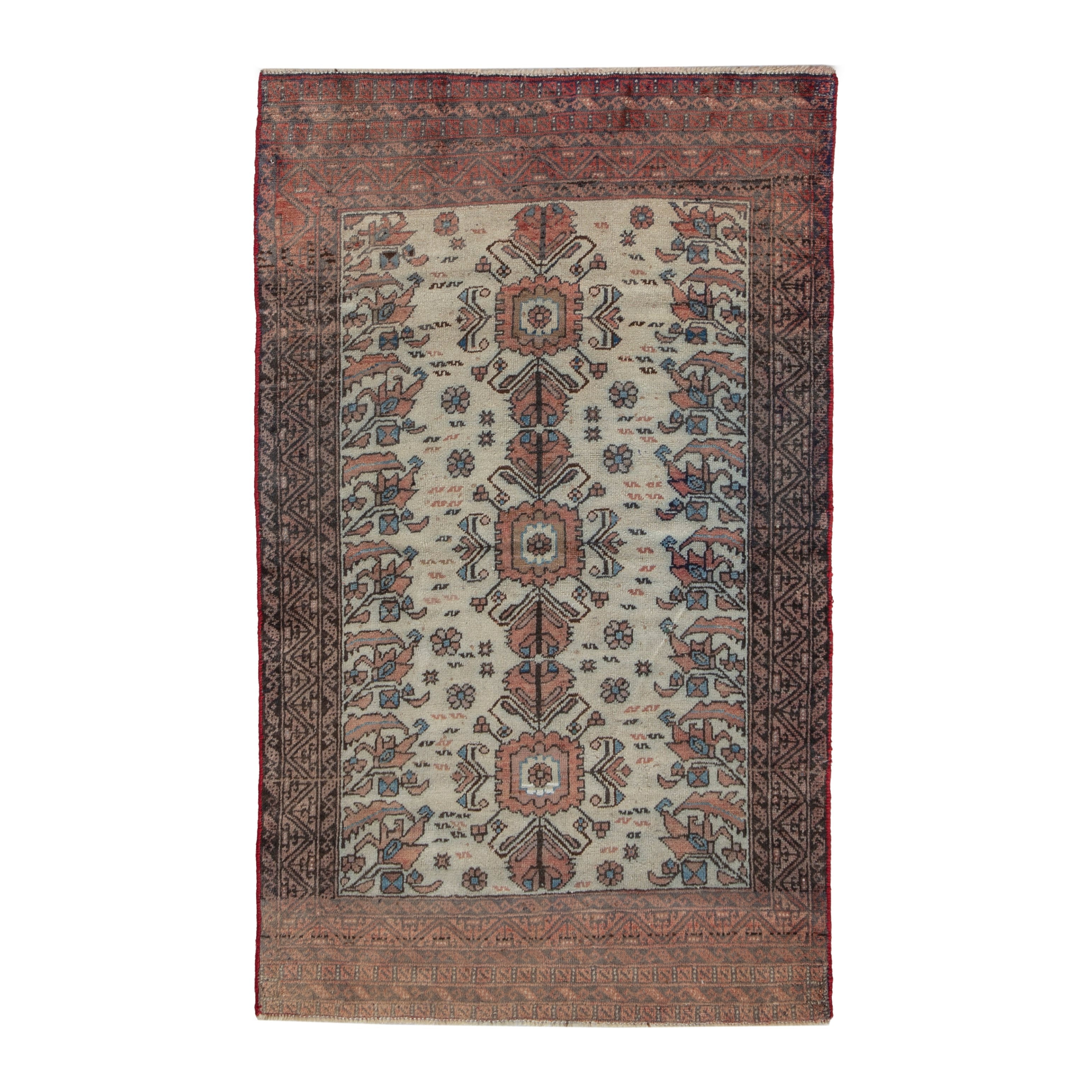 Persian Baluch accent rug in cream and rust, 3'5" x 5'7"