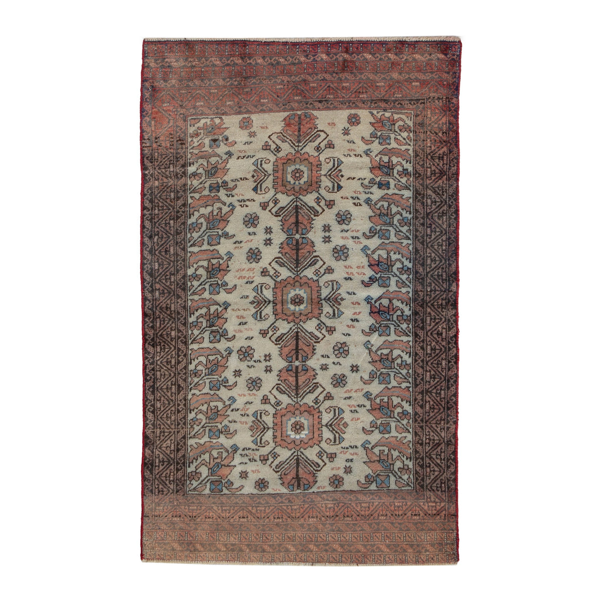 Persian Baluch accent rug in cream and rust, 3'5" x 5'7"