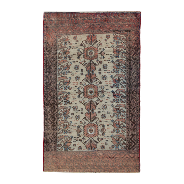 Persian Baluch accent rug in cream and rust, 3'5" x 5'7"