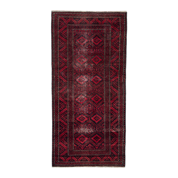 Persian Baluch runner rug in burgundy and deep red, 2'11" x 6'