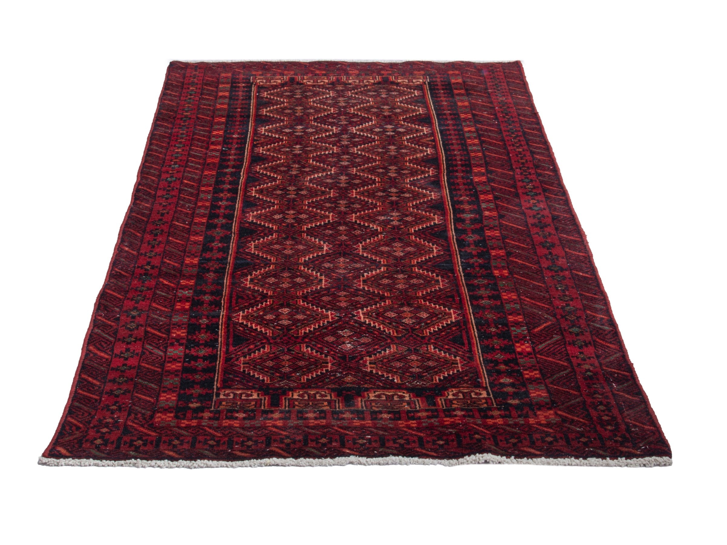 Persian Baluch runner rug in burgundy and deep red, view 3 of 18
