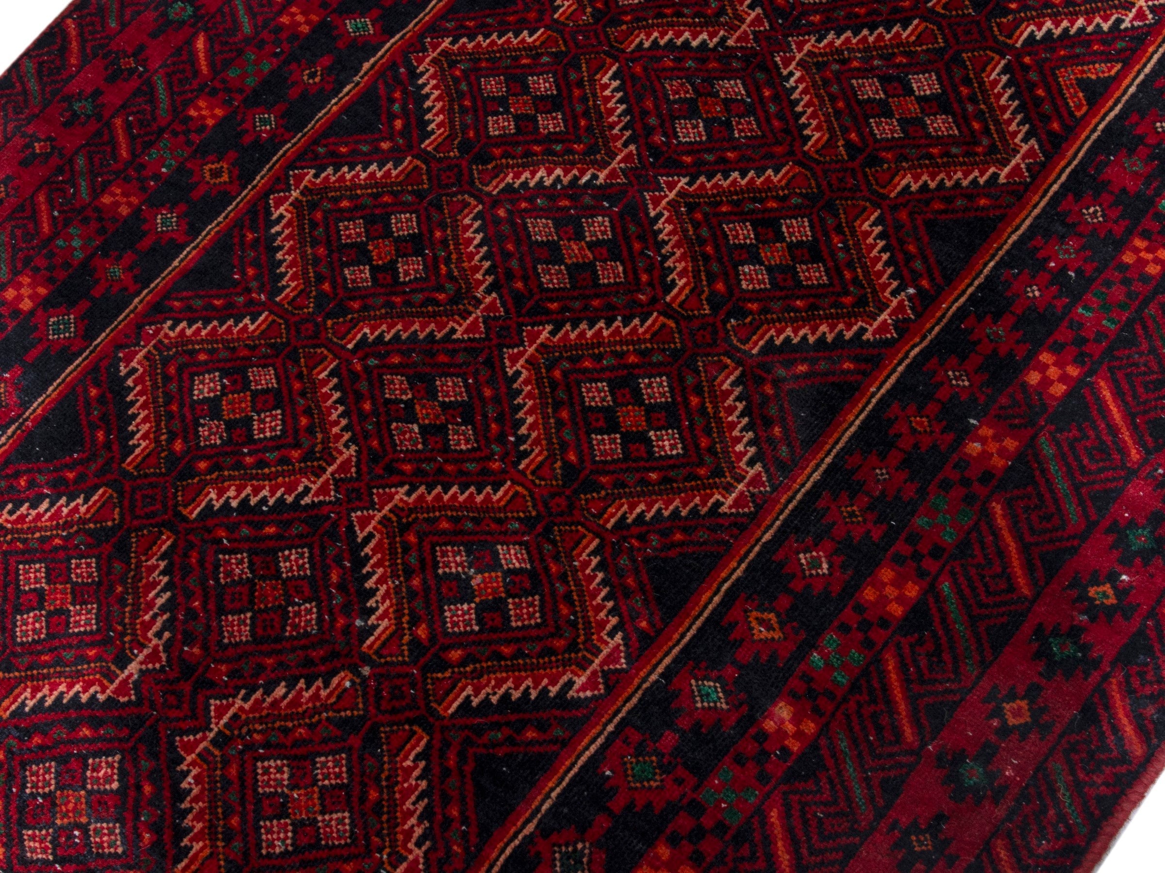 Persian Baluch runner rug in burgundy and deep red, view 4 of 18