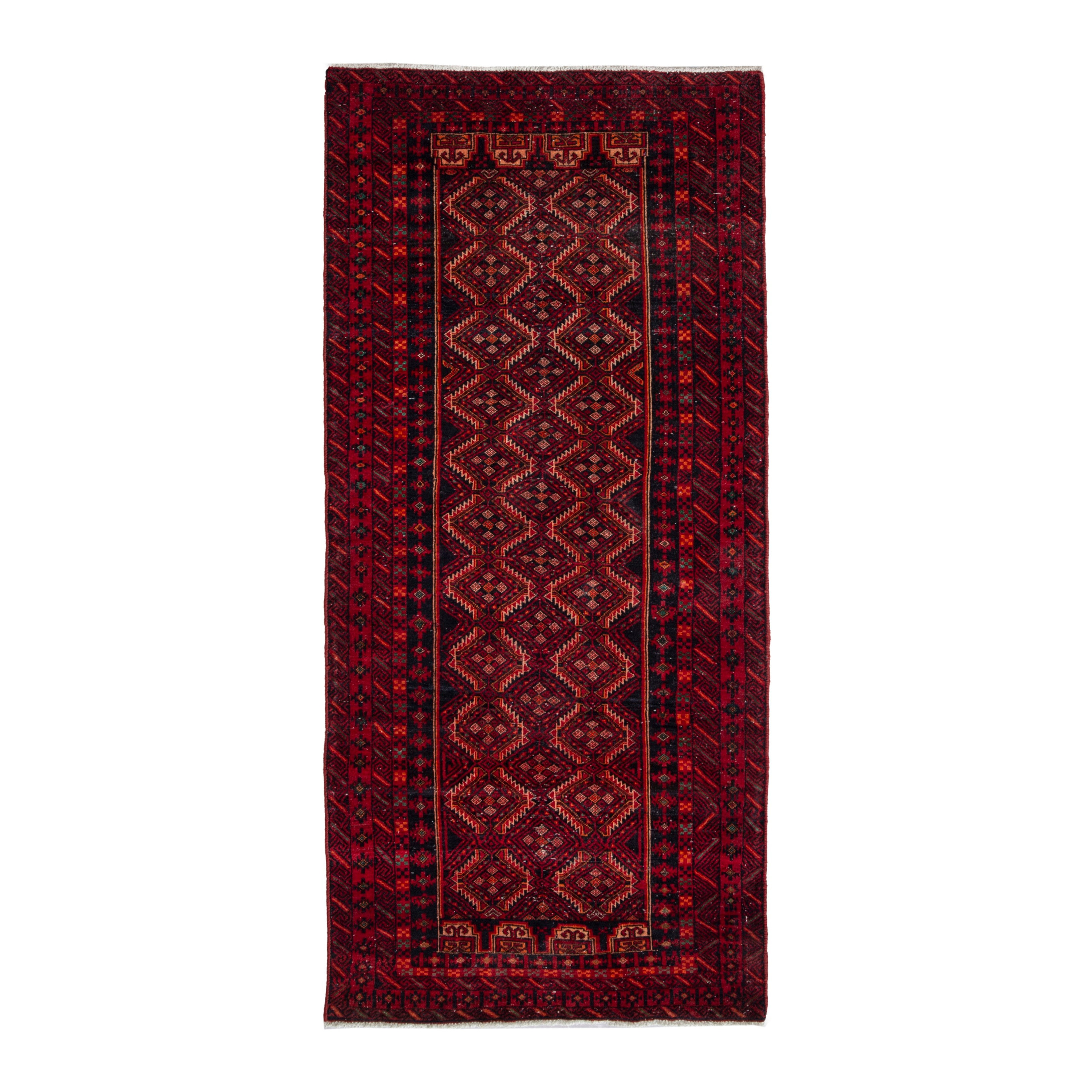 Persian Baluch runner rug in burgundy and deep red, 3'3" x 7'3"
