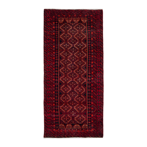 Persian Baluch runner rug in burgundy and deep red, 3'3" x 7'3"