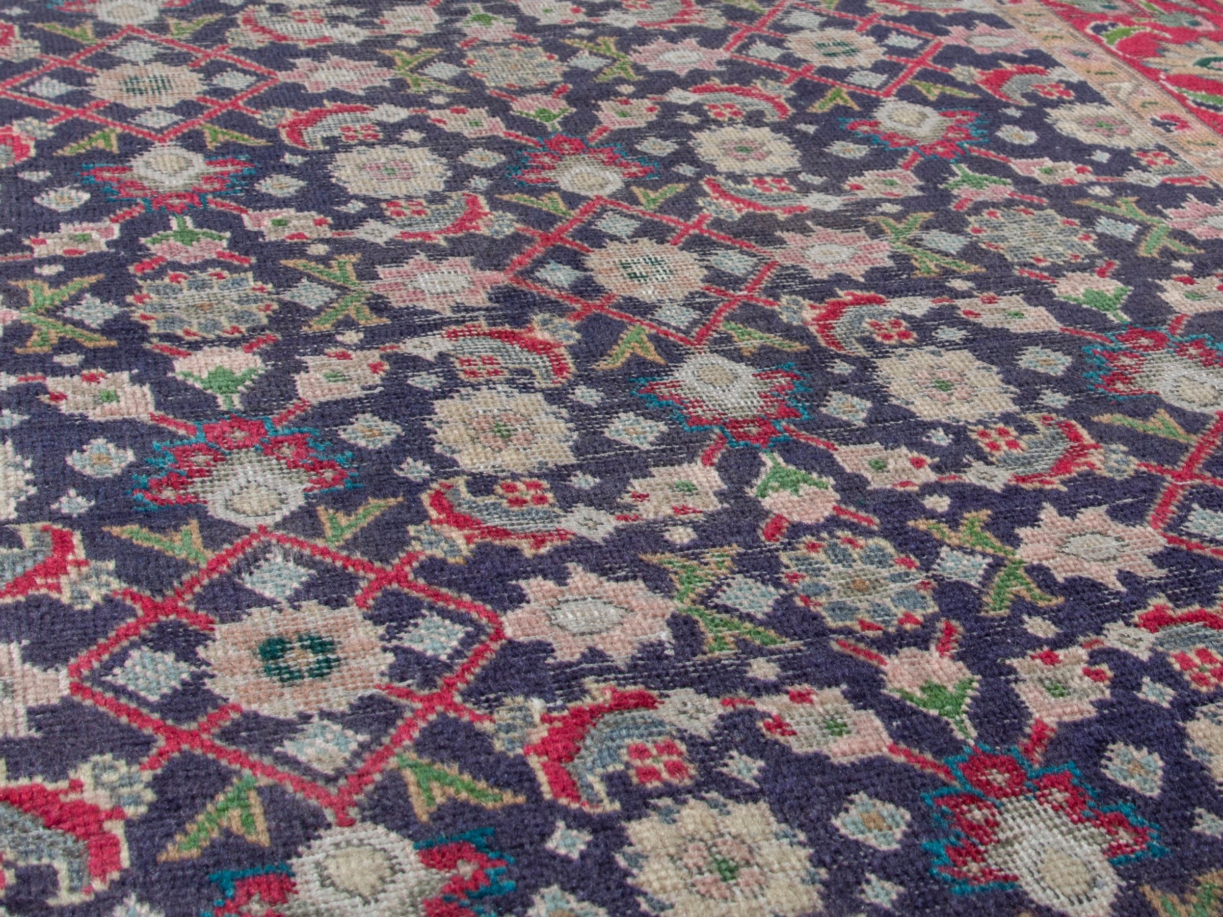 Persian Tabriz accent rug in navy and deep red, view 8 of 17