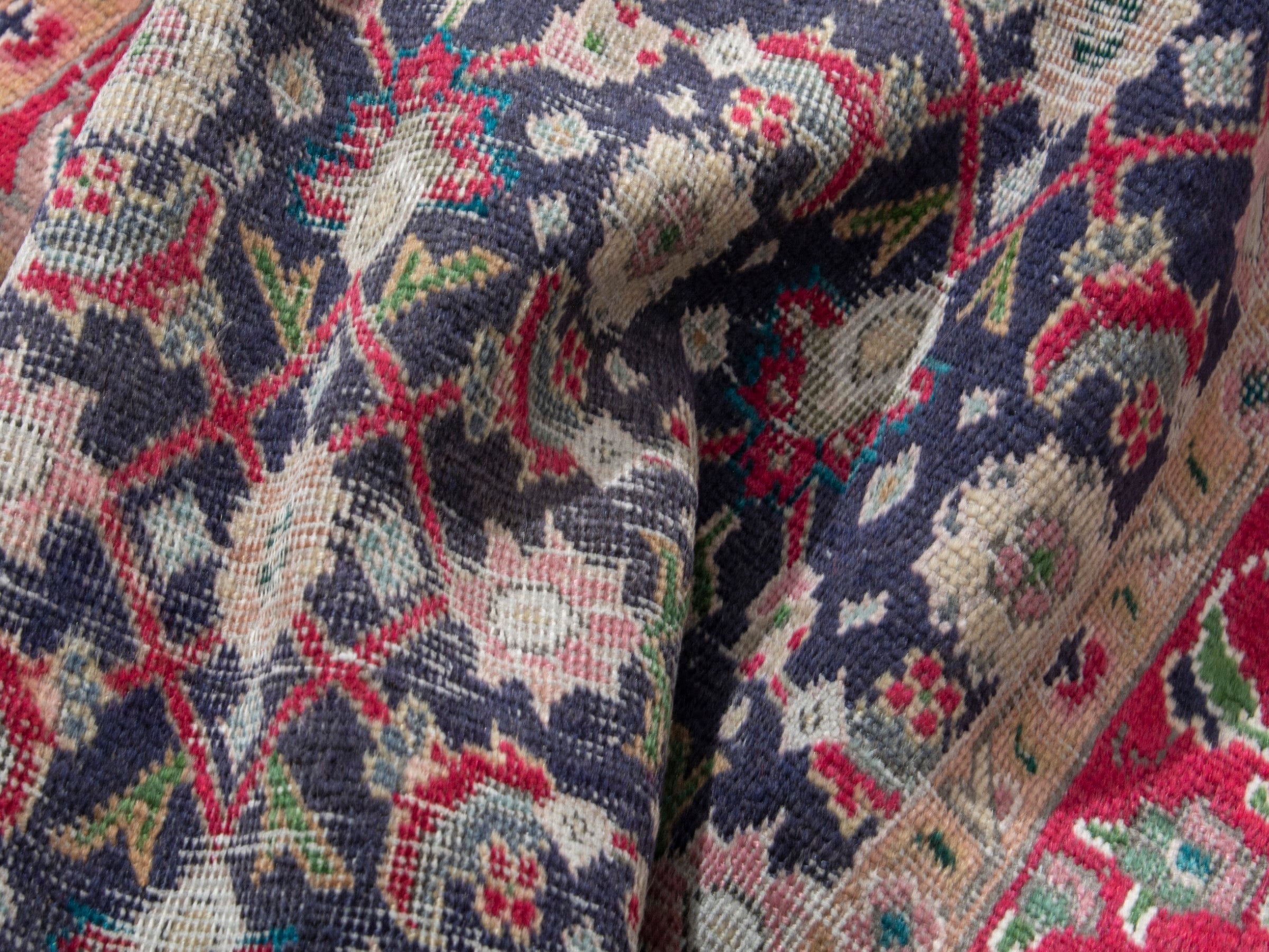 Persian Tabriz accent rug in navy and deep red, view 14 of 17