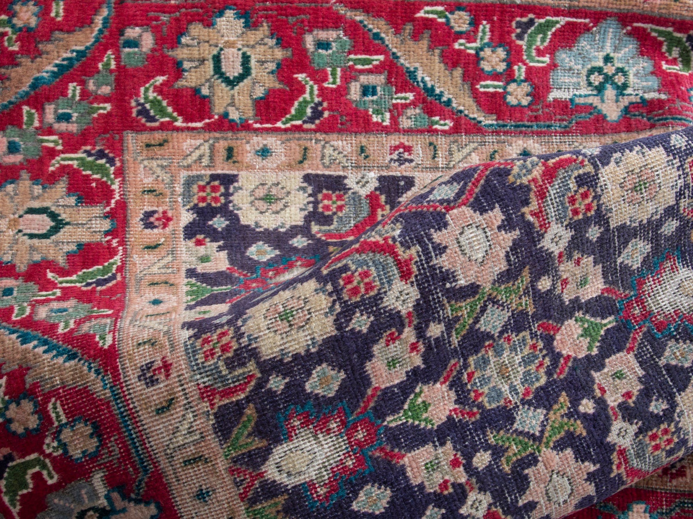 Persian Tabriz accent rug in navy and deep red, view 15 of 17
