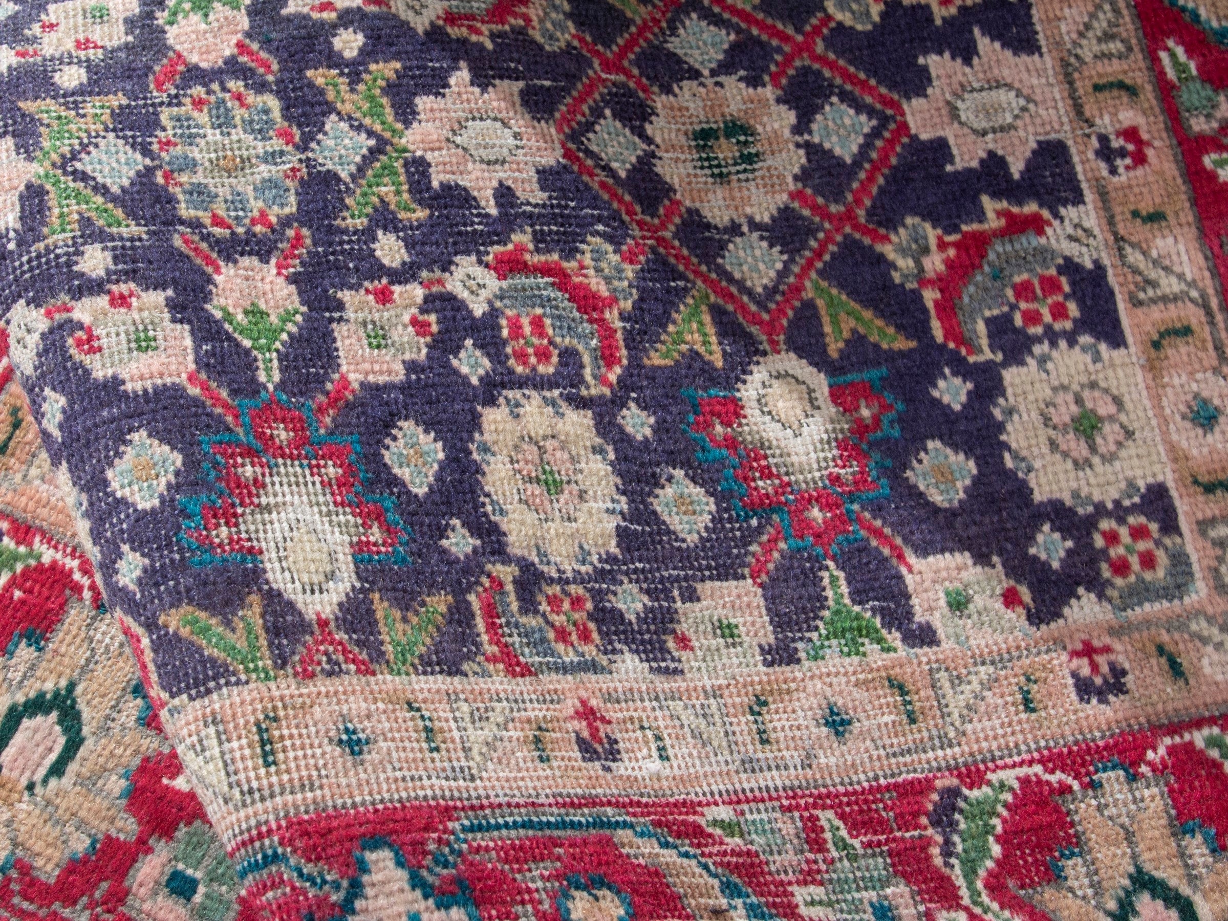 Persian Tabriz accent rug in navy and deep red, view 16 of 17