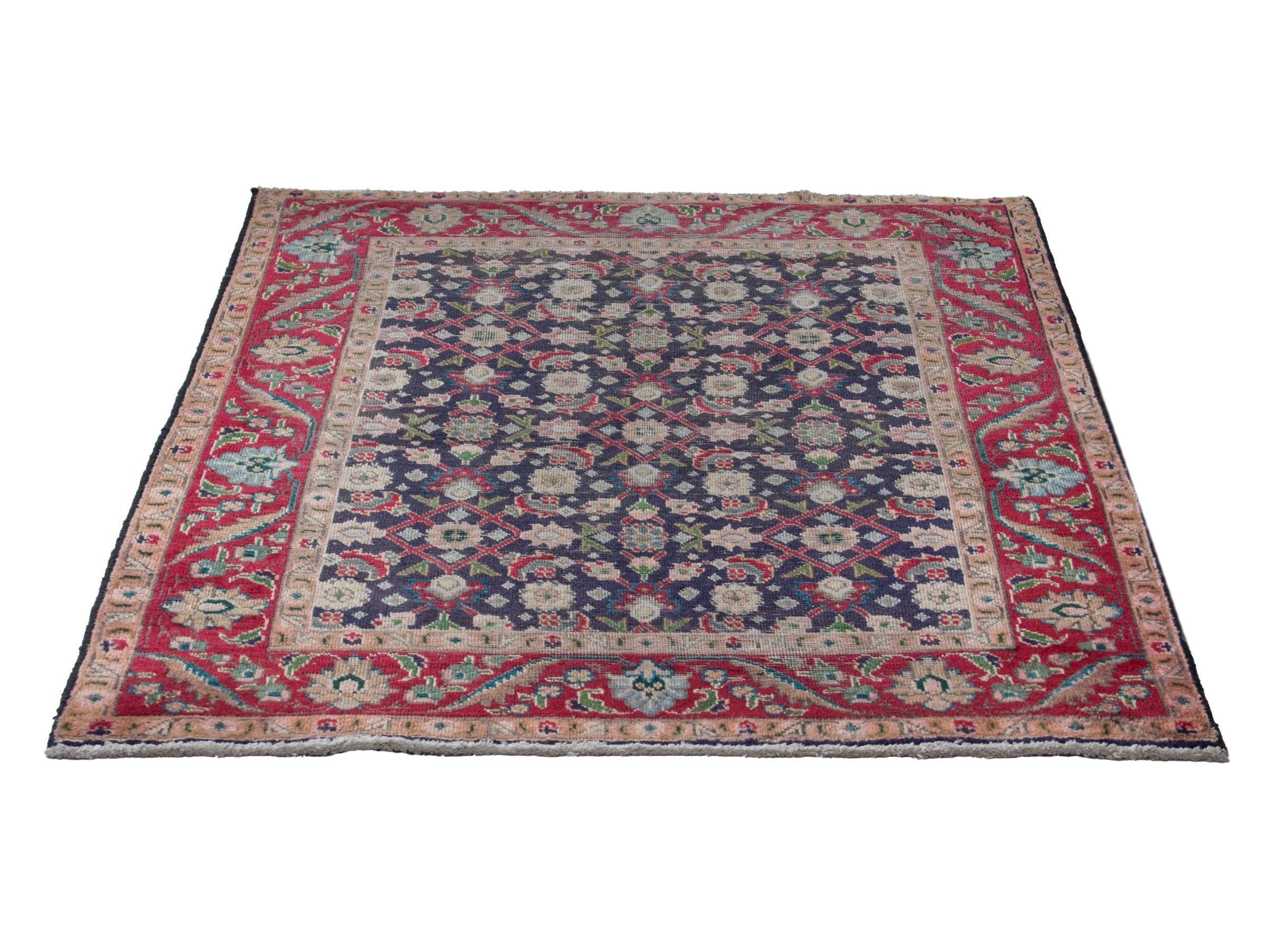 Persian Tabriz accent rug in navy and deep red, view 2 of 17
