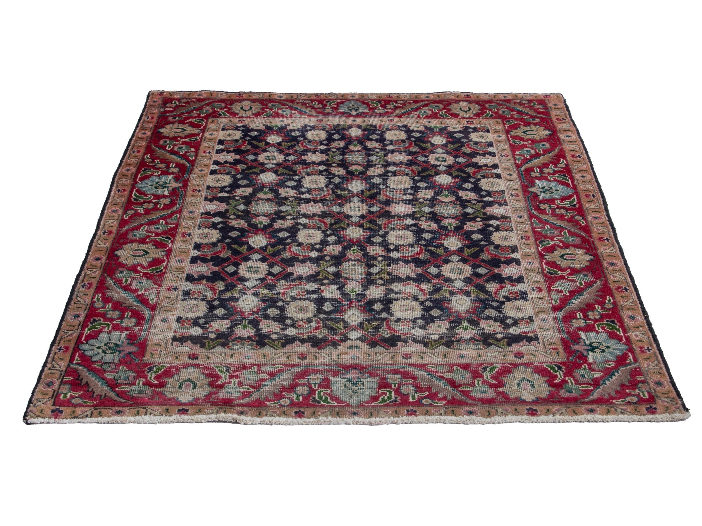 Persian Tabriz accent rug in navy and deep red, view 3 of 17