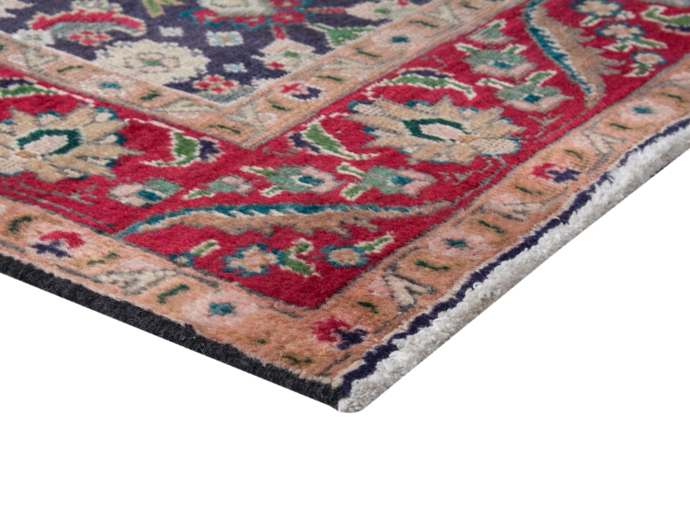 Persian Tabriz accent rug in navy and deep red, view 5 of 17