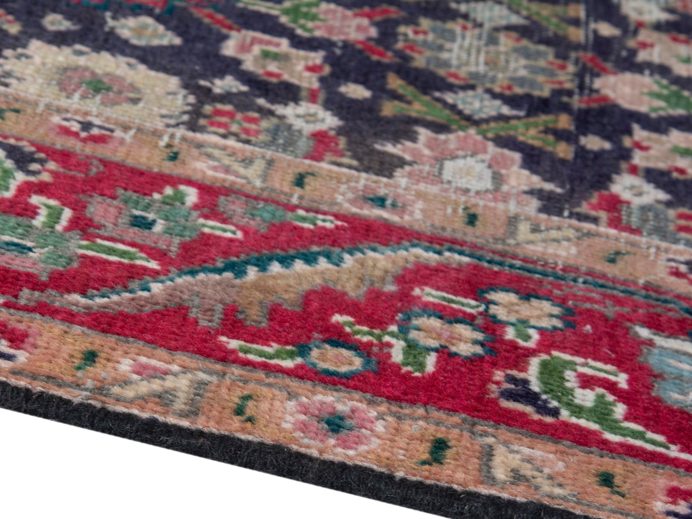 Persian Tabriz accent rug in navy and deep red, view 6 of 17