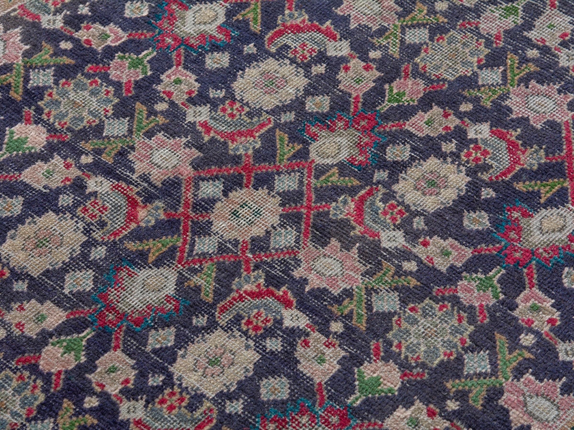 Persian Tabriz accent rug in navy and deep red, view 7 of 17