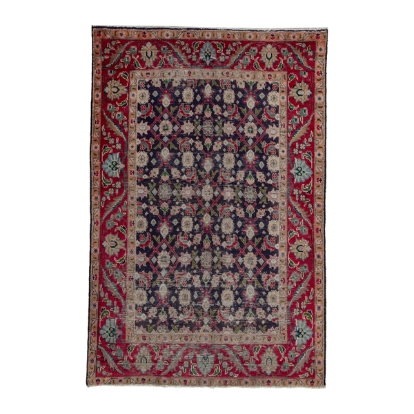 Persian Tabriz accent rug in navy and deep red, 3'7" x 5'3"